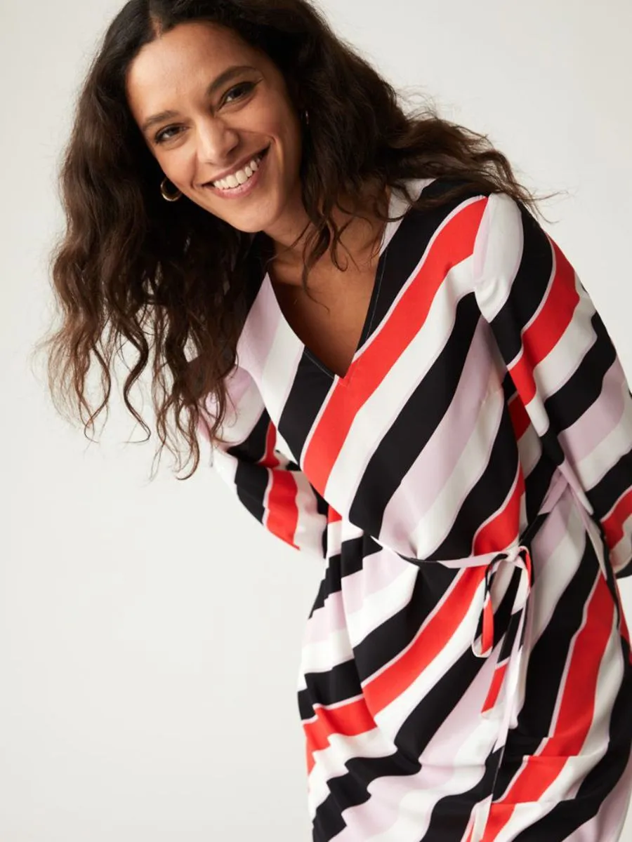 MARKS & SPENCER Women Striped V-Neck Midi Column Dress