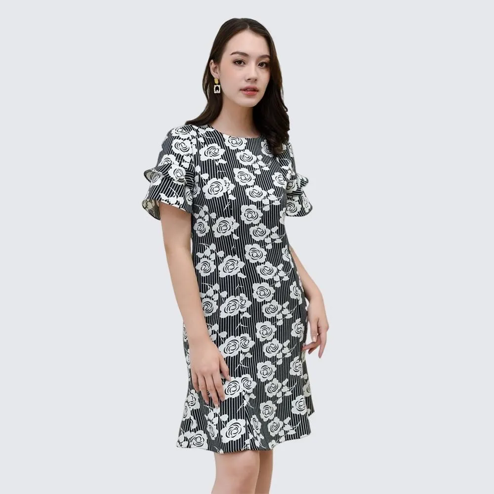 VERONIQA Women Dress Como Linen Slarf Black