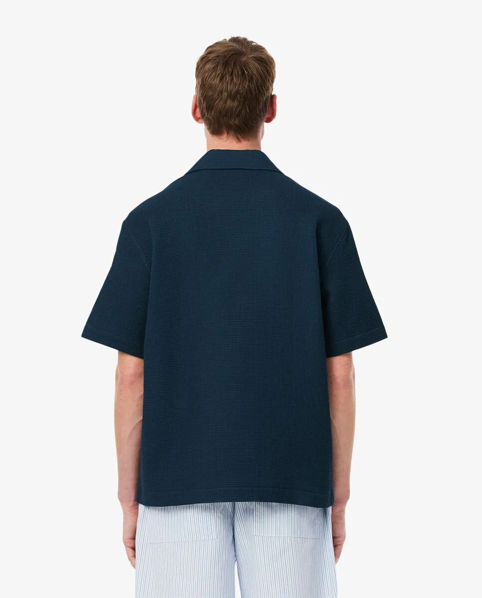 LACOSTE Relaxed Fit Waffle Texture Shirt Blue