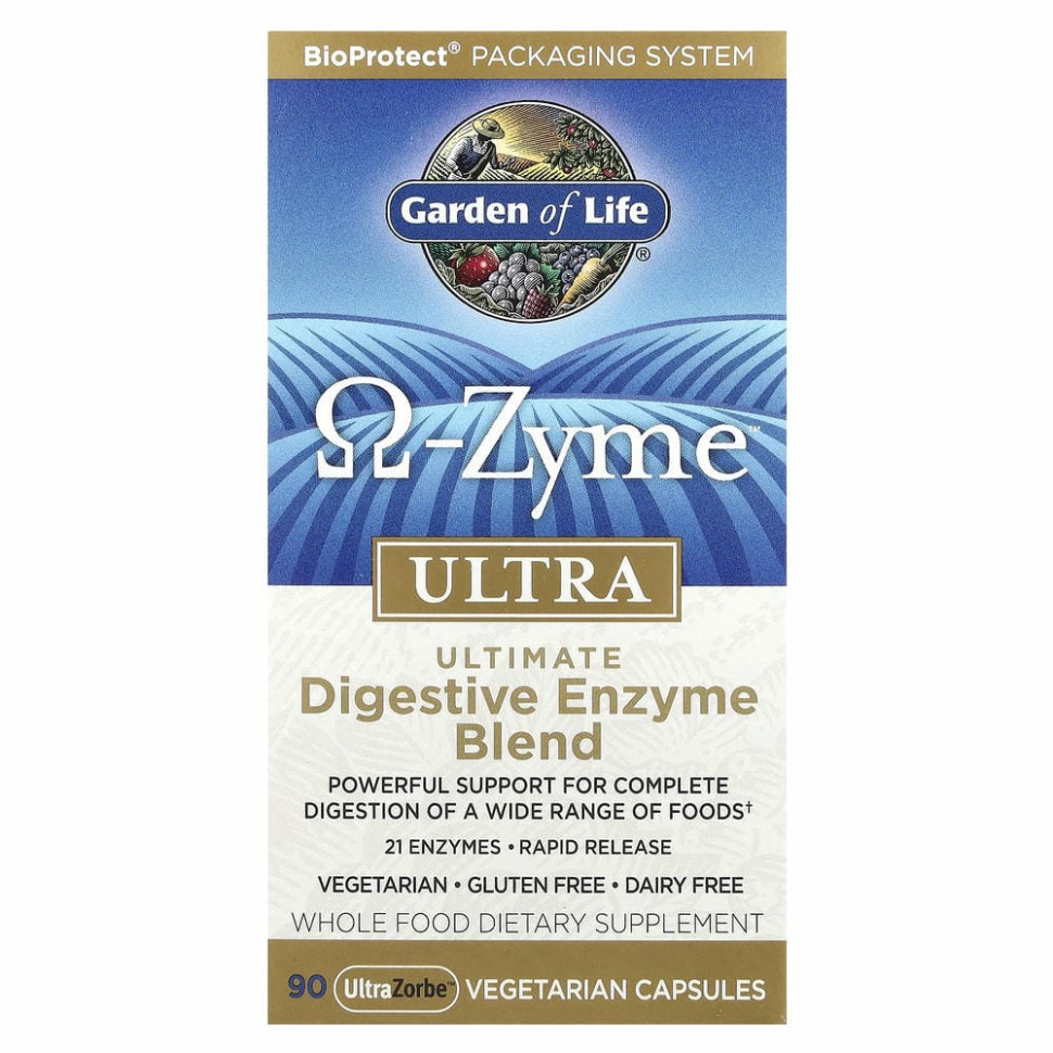 Garden of Life, O-Zyme ультра, наилучший комплекс пищеварительных ферментов, 90 растительных капсул - GOL-11236-180 шт.