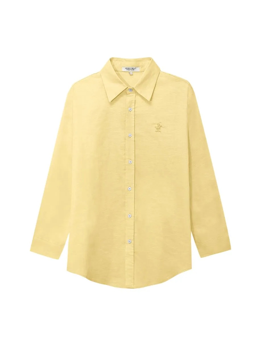 BEVERLY HILLS POLO CLUB Men Cotton Linen Relax Fit Shirt Long Sleeve, Yellow