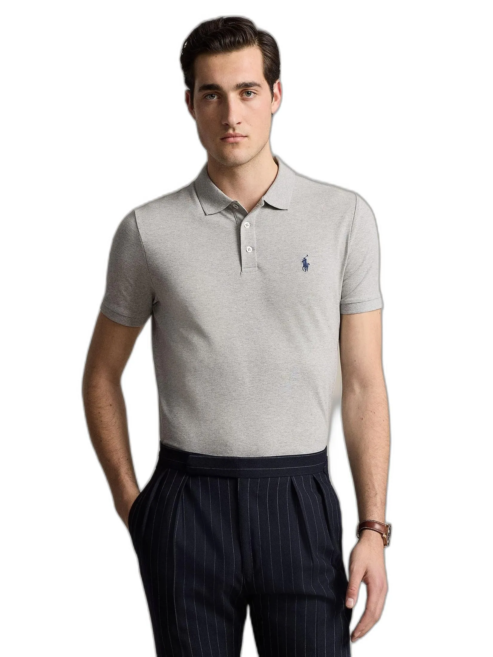 POLO RALPH LAUREN Men Polo-Custom Slim Fit Stretch Mesh Polo Shirt MNPOKNI1N822992-Grey