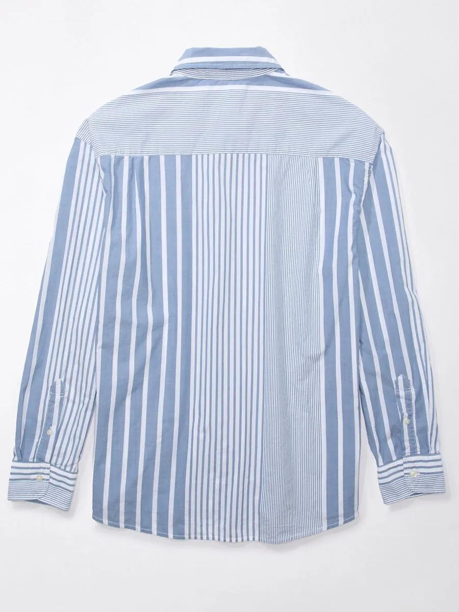AMERICAN EAGLE MEN SADE STRIPE OVERSIZED CSC POPLIN SHIRT 406 HORIZON SKY