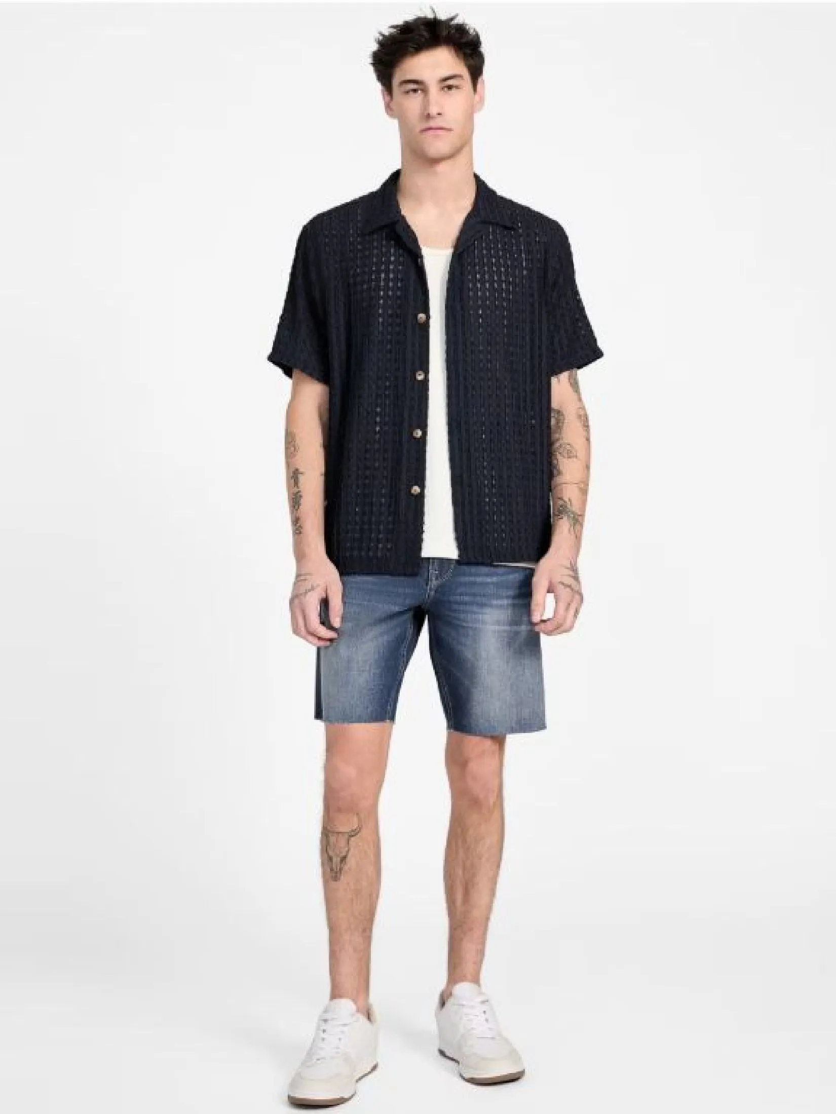 GUESS GUESS MEN  Eco Wyatt DENIM SHORTS  M5GDV2D4Z80  -  Denim