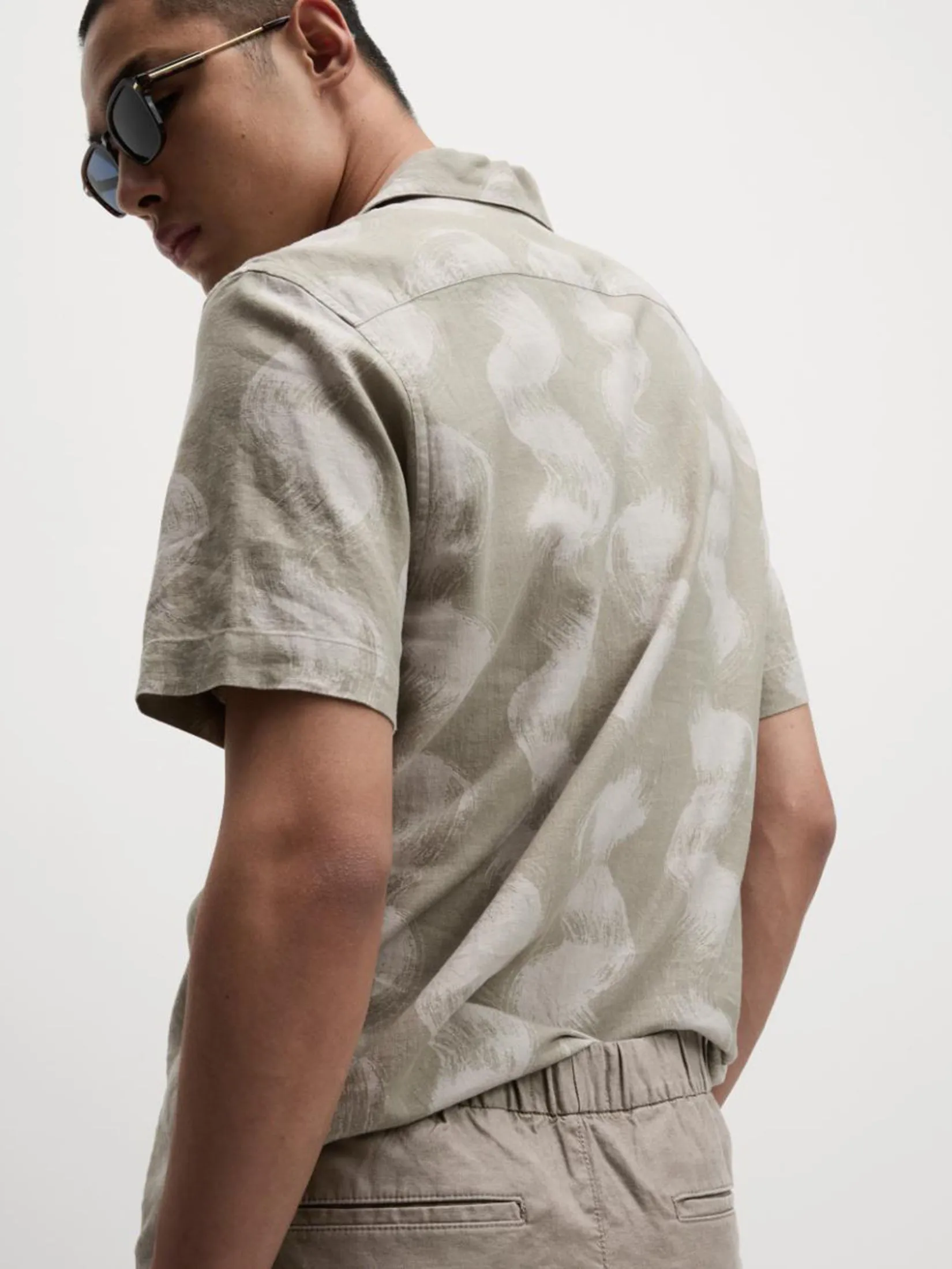 MARKS & SPENCER Men Trousers Loose Fit Linen Blend Elasticated