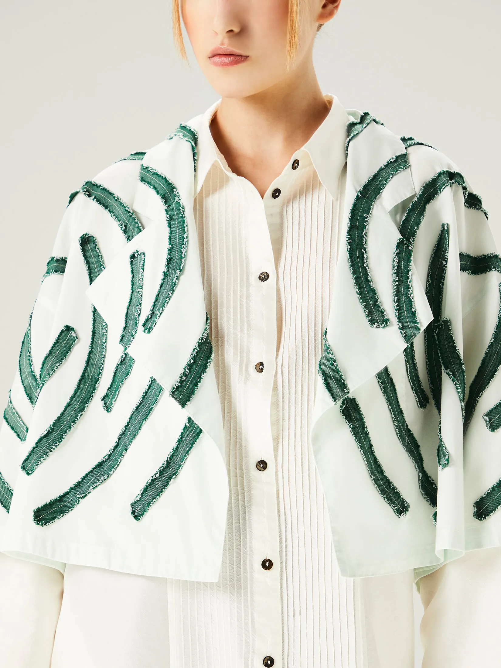 YACCOMARICARD Woman Blouse The tape of Katsuragi denim was applied to the entire jacket Green