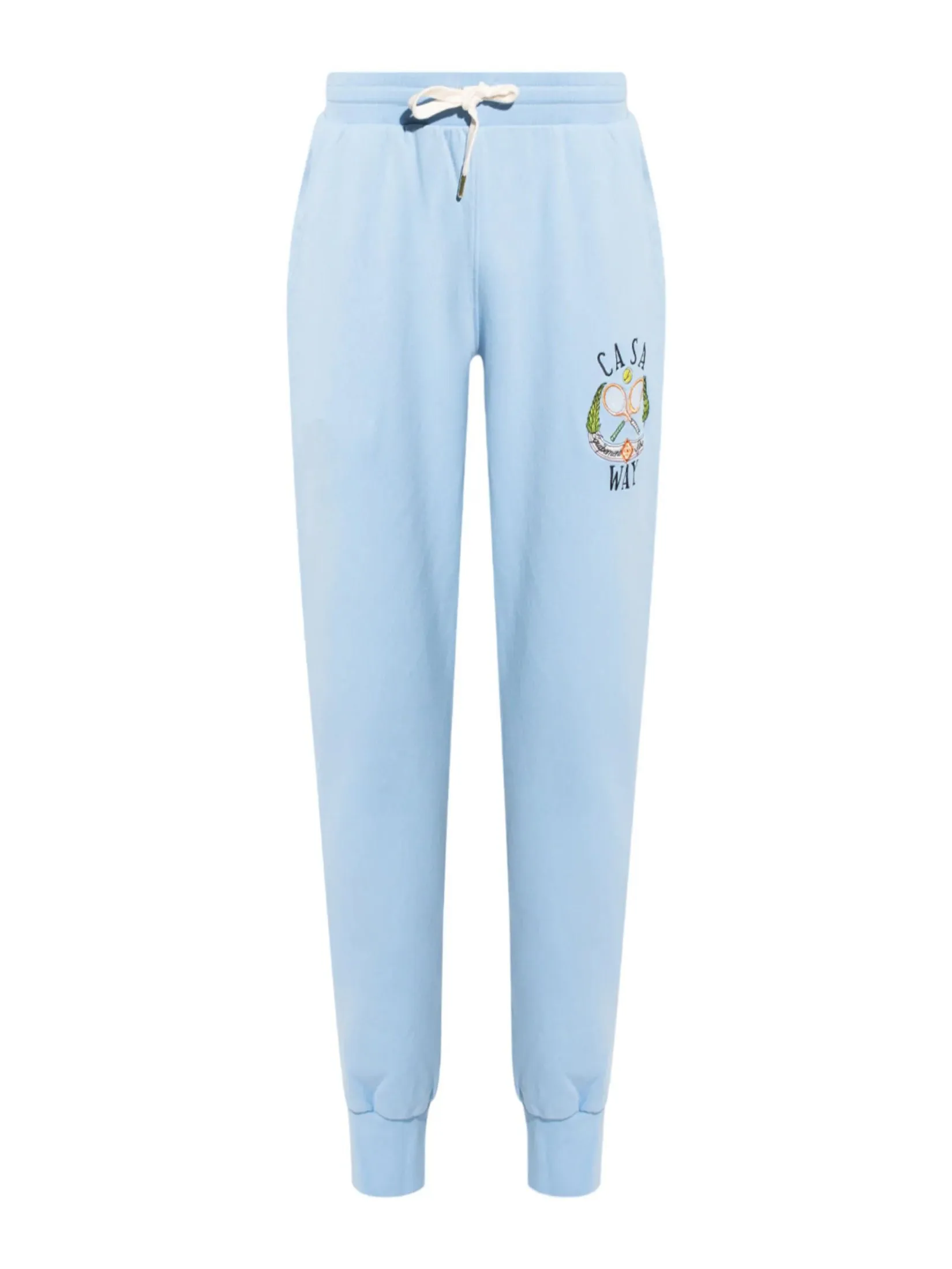 CASABLANCA WM TENNIS CLUB ICON EMBROIDERED SWEATPANTS IN PALE BLUE LOOPBACK