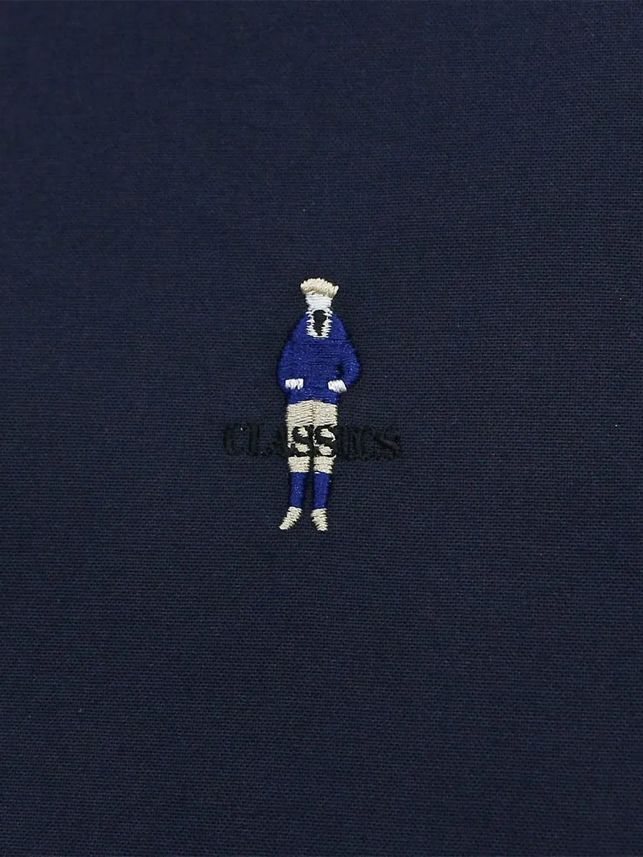 GIORDANO Men's Slim Embroidery Stretch Oxford Shirts (Classic Man) Navy