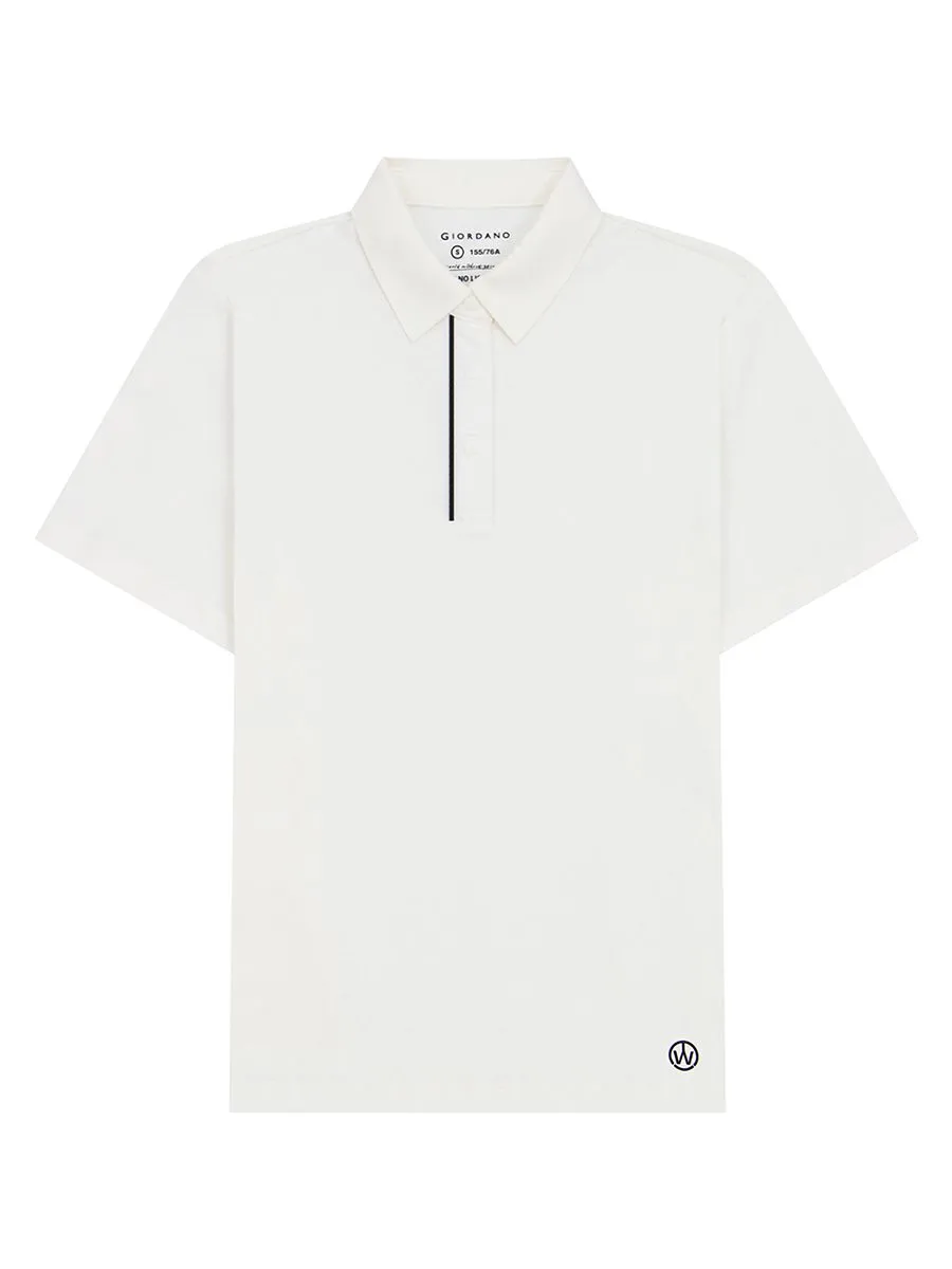 GIORDANO Women's Comfort Liquid Touch Interlock Polo (G-Motion) Snow White Size - L