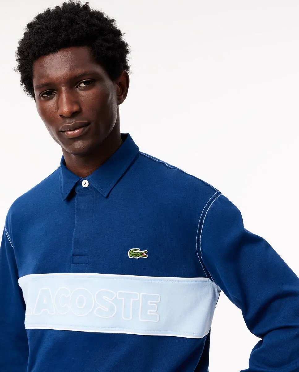 LACOSTE Relaxed Fit Cotton Rugby Shirt Blue