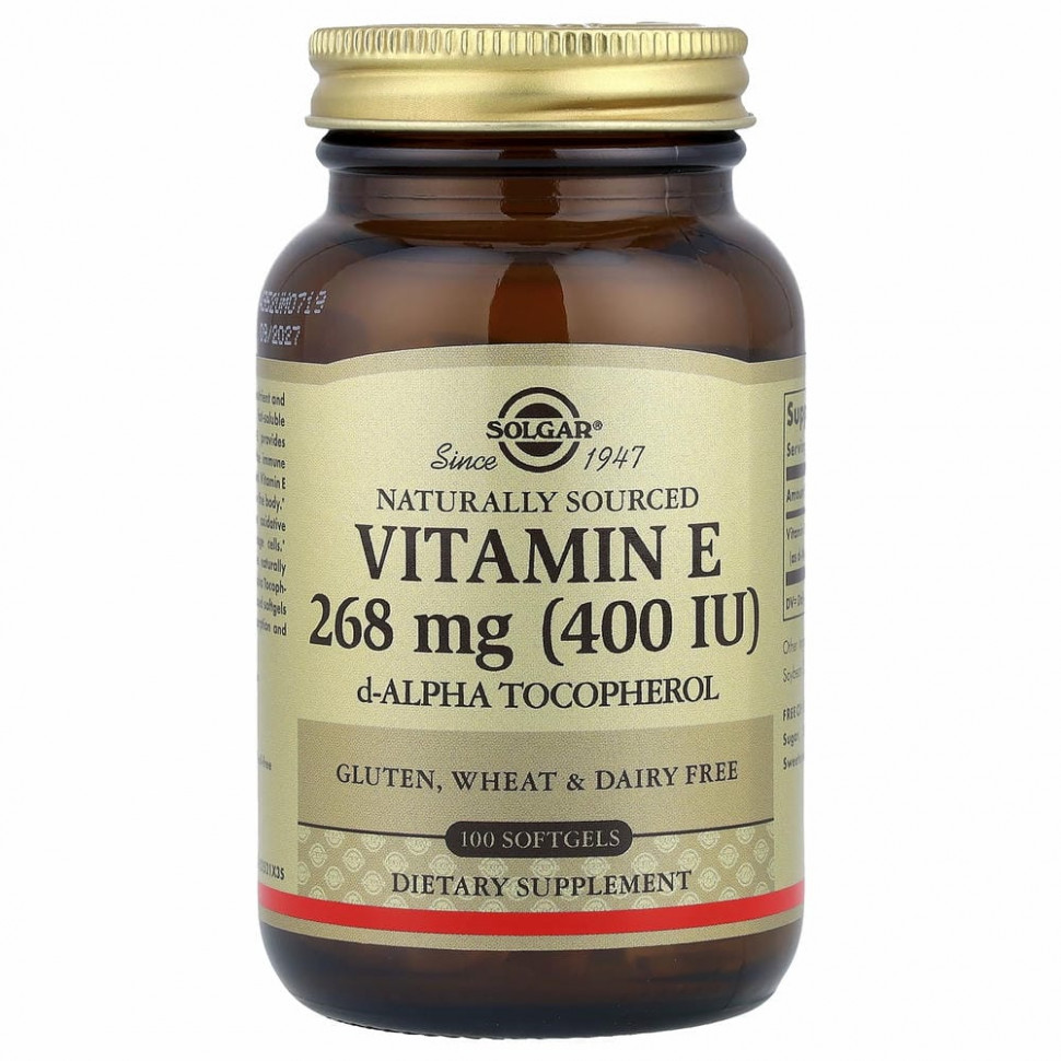 Solgar, натуральный витамин E, 268 мг (400 МЕ), 100 капсул