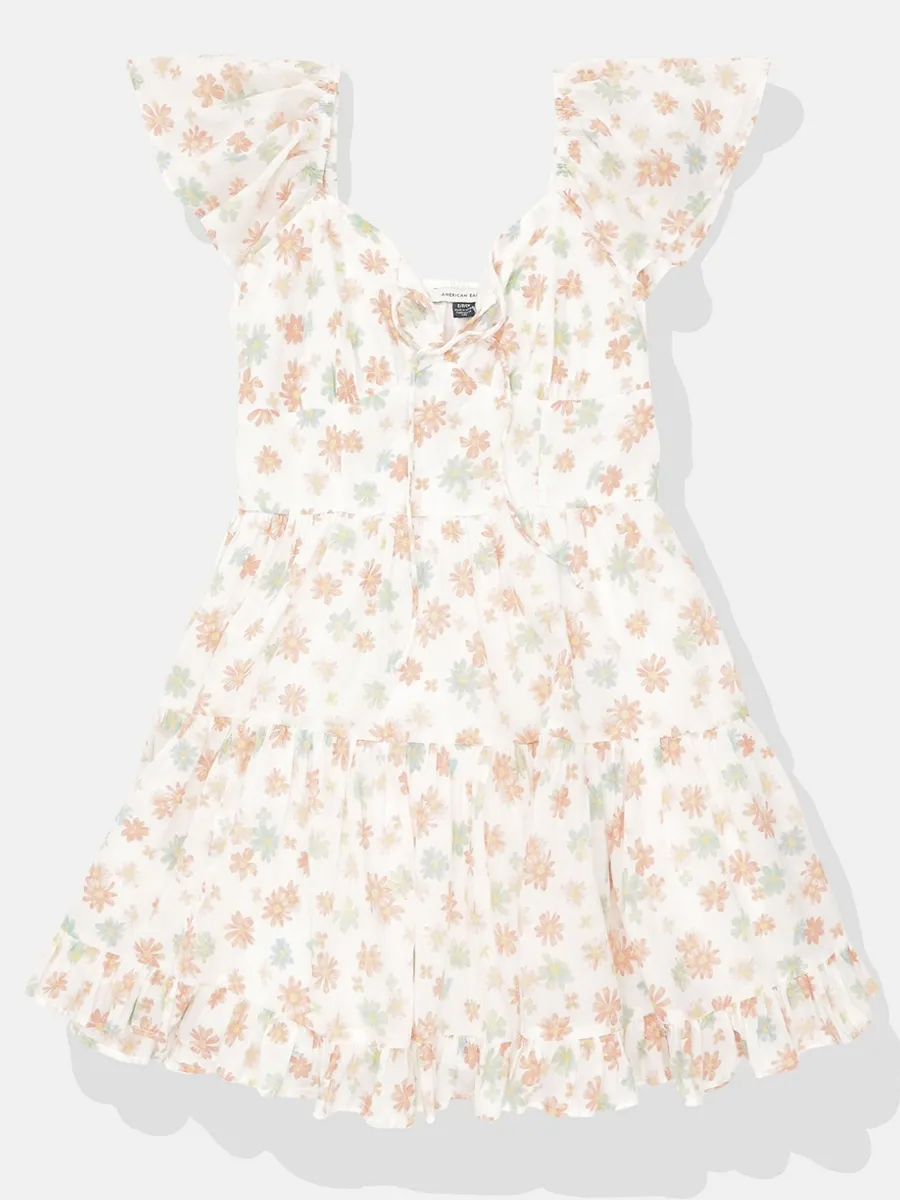 AMERICAN EAGLE WOMEN FLUTTER SLV TIE NK MINI 106 CREAM