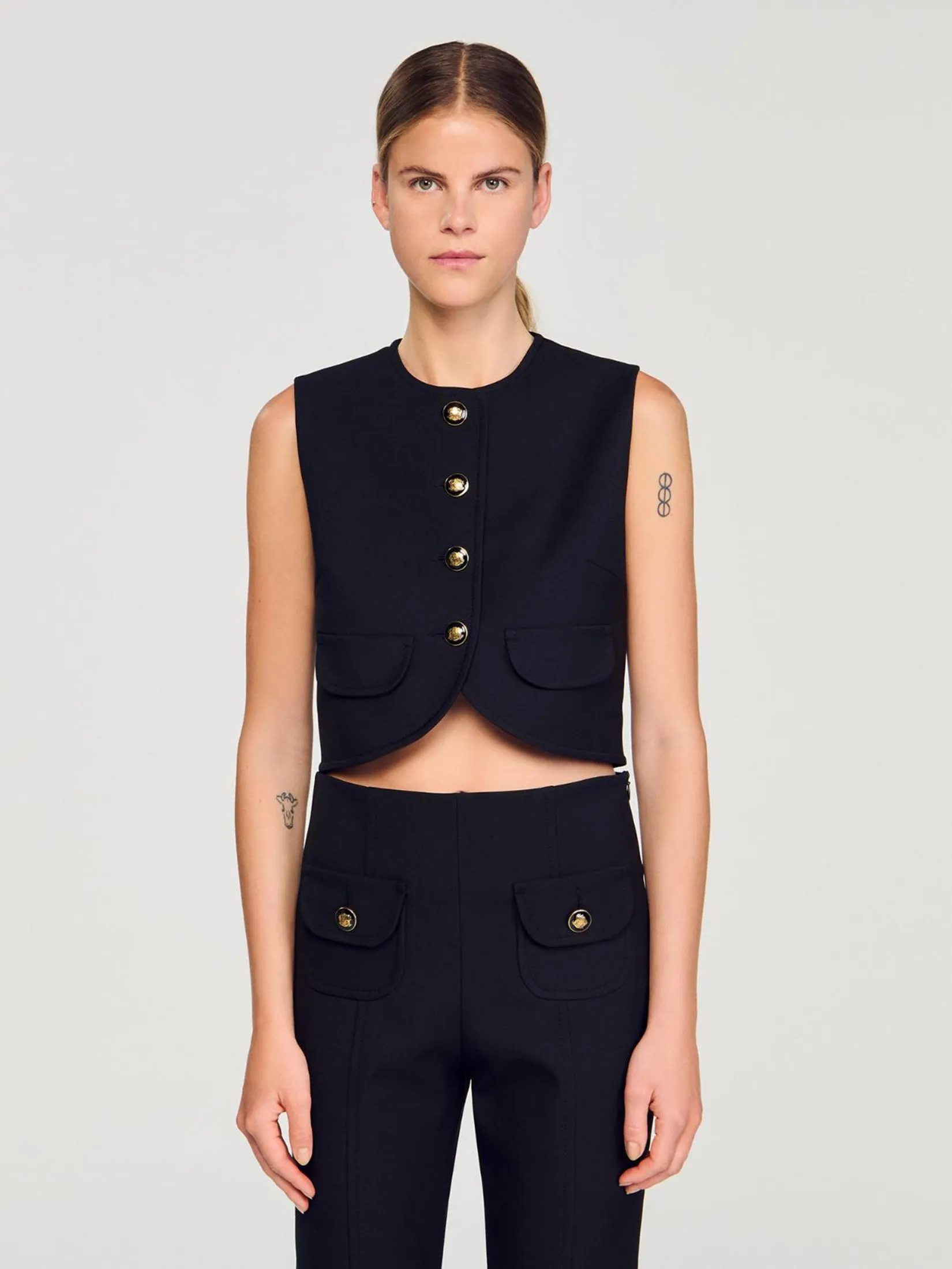 SANDRO Buttoned Crop Top