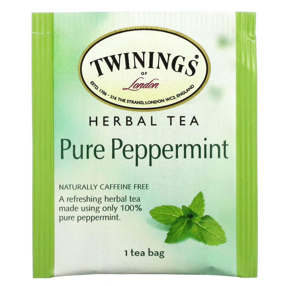 Twinings, Травяной чай, чистая перечная мята, без кофеина, 50 чайных пакетиков, 100 г (3,53 унции)