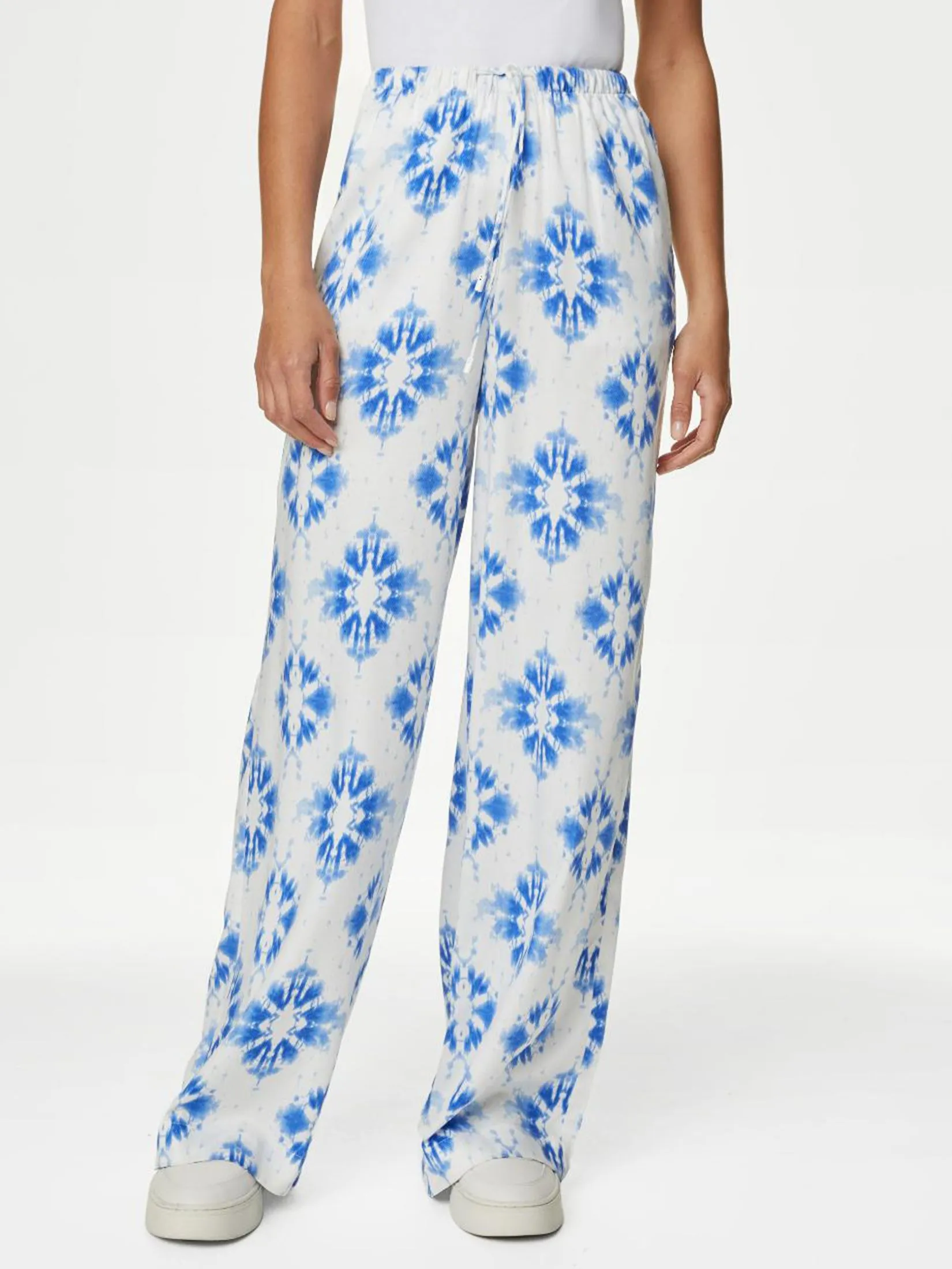 MARKS & SPENCER Women Trousers Wide Leg Floral Elasticated Waisted