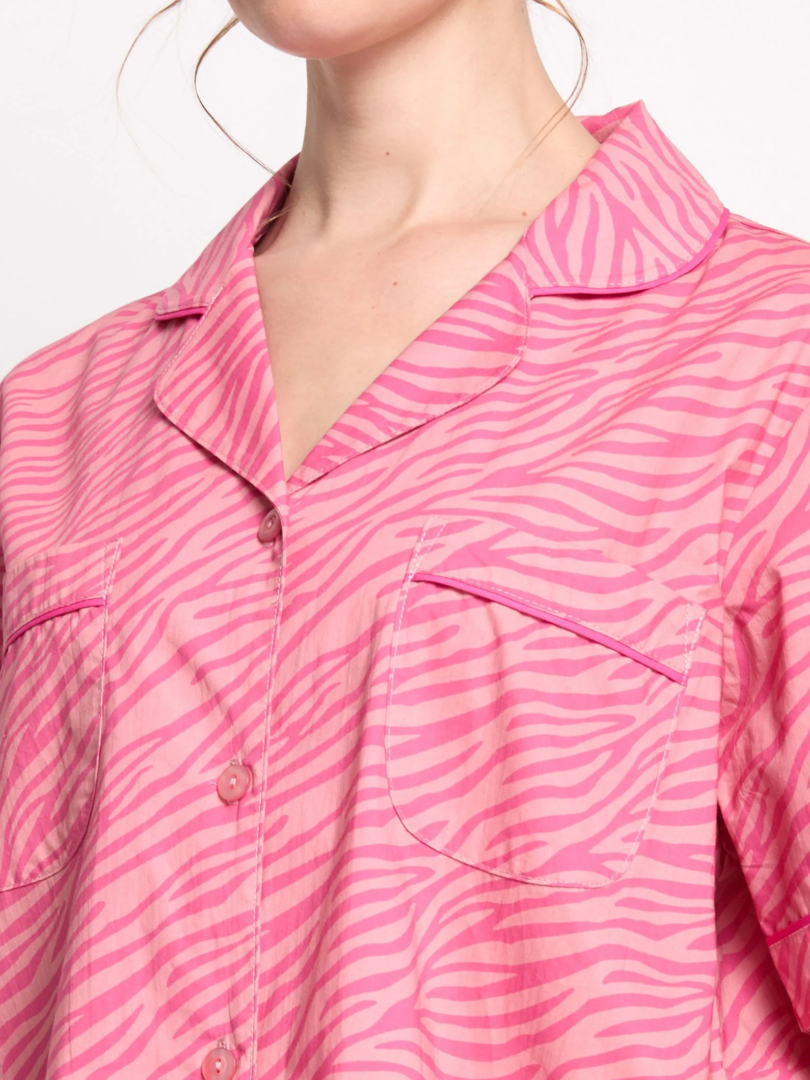 FOF Women Dress Sleepwear Short Sleeves Linning Pink