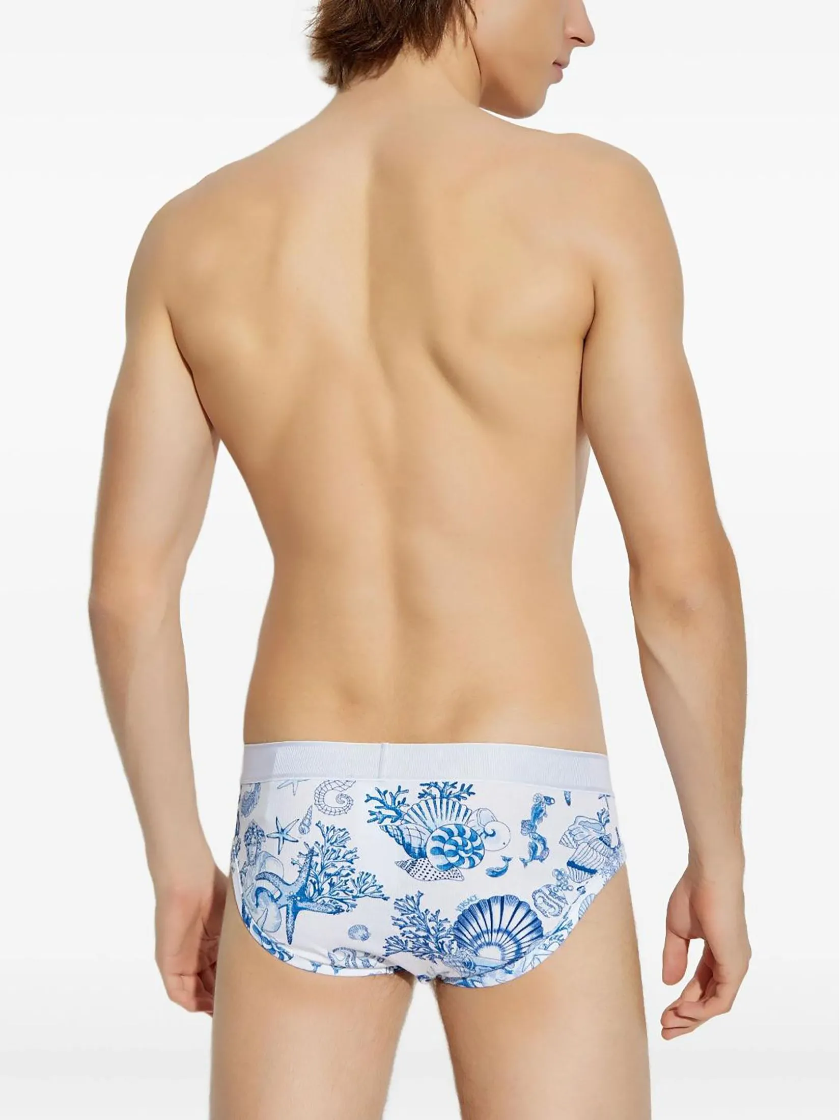 VERSACE UNDERWEAR Men Underwear Slip Tex Rib Cotton Bio La Vacanza Print White + Bright DV Blue