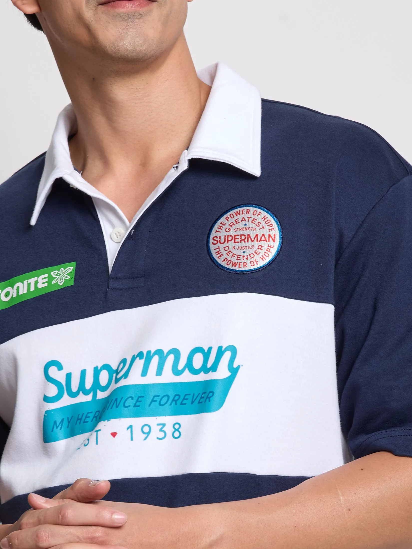 PACIFIC UNION Men Polo Shirt Stripe Superman Navy