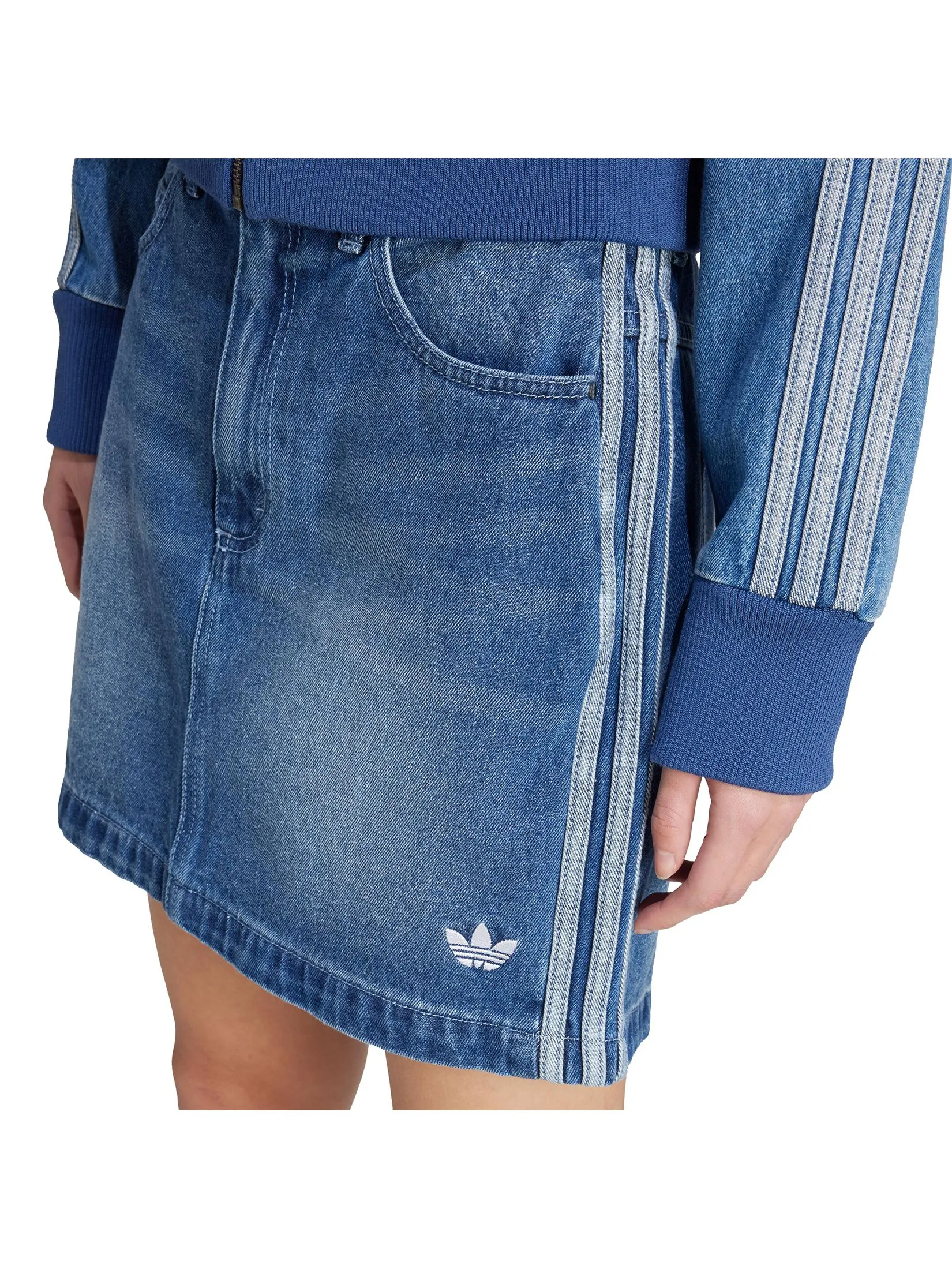 ADIDAS Women Mini Skirt Adicolor 3-Stripes Denim JW2649 Blue / Indigo Denim