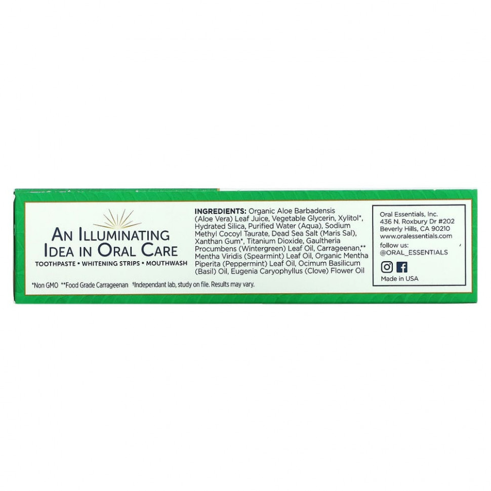 Lumineux Oral Essentials, Сертифицированная нетоксичная чистая и свежая зубная паста, мята, 106 г (3,75 унции)