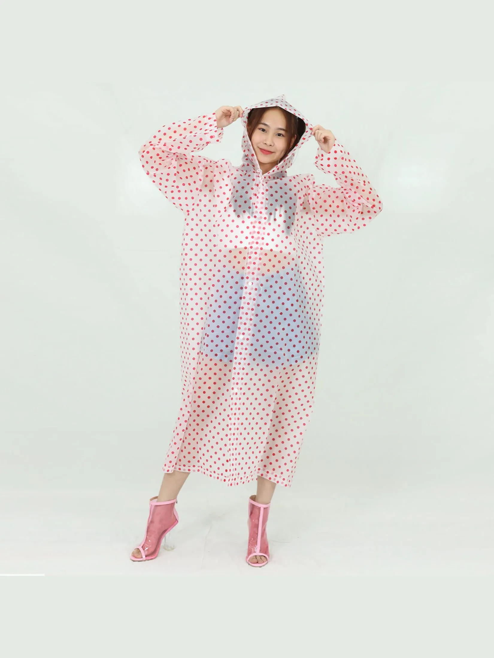 OTHERS Polka dot free size rain coat-RED