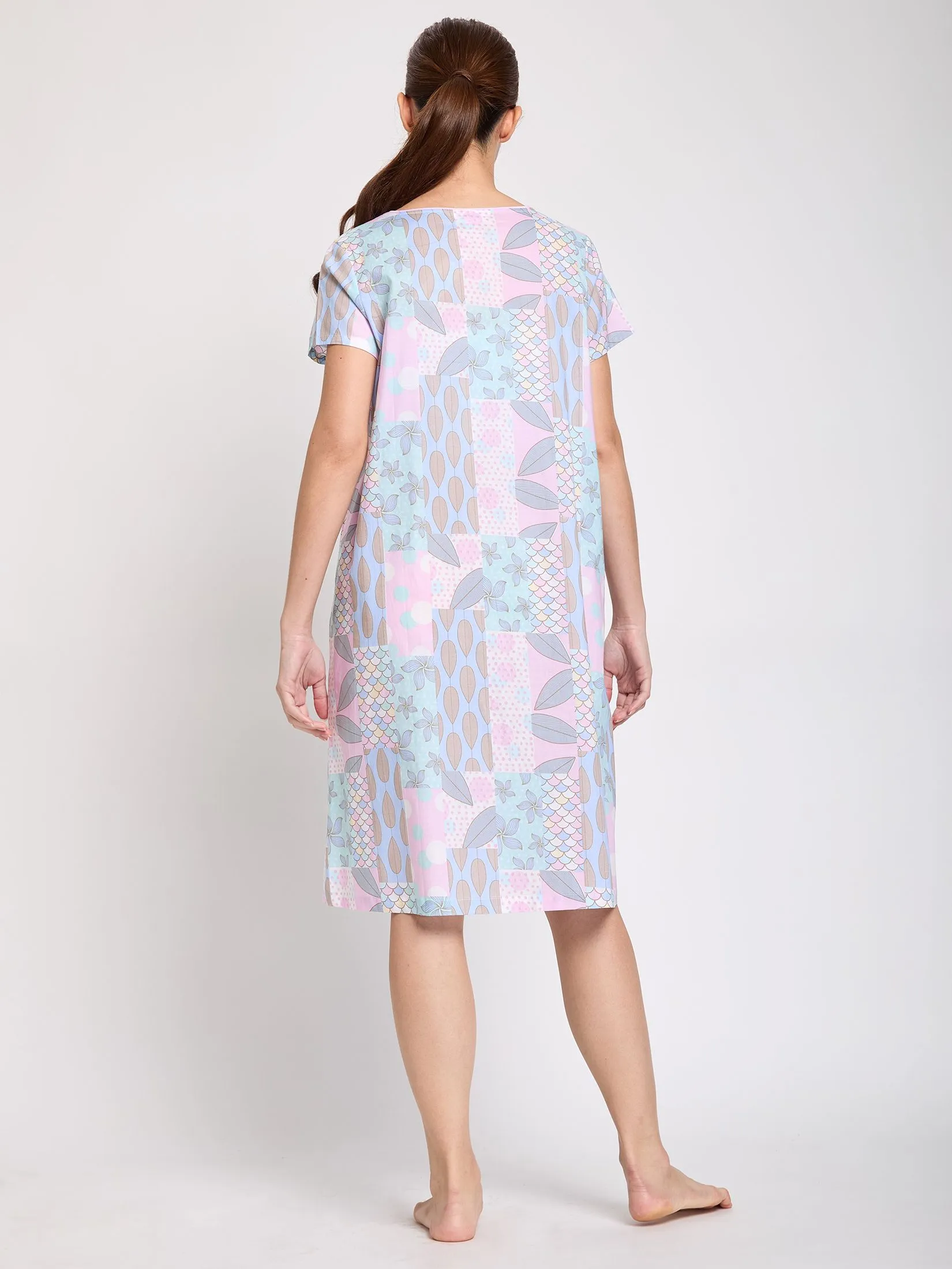 CLAUDIA'S ROMANCE Women Nightdress Short Sleeves Pink