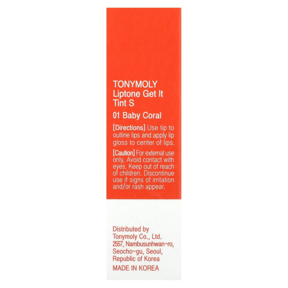 Tony Moly, LIPTONE Get It Tint S, 01 коралловый, 3 г