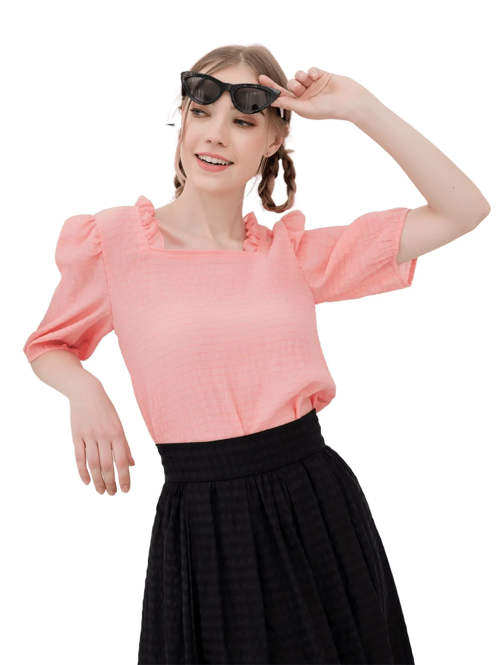 AMILA Women Blouse Short Sleeves Juguri Rose Red