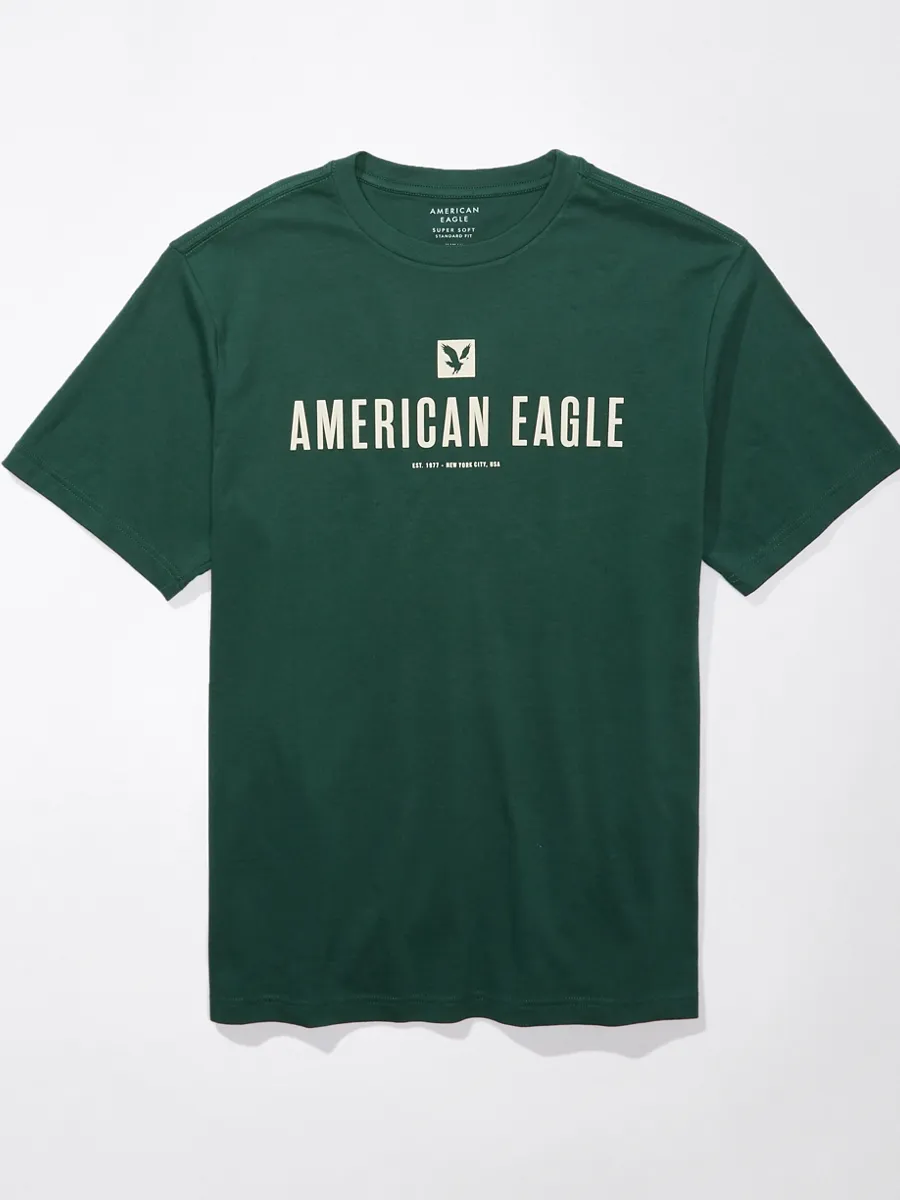 AMERICAN EAGLE MEN G SS CORE BRAND SET IN TEE- PC DYE + SERIOUSLY SOFT WASH 299 GATSBY GREEN