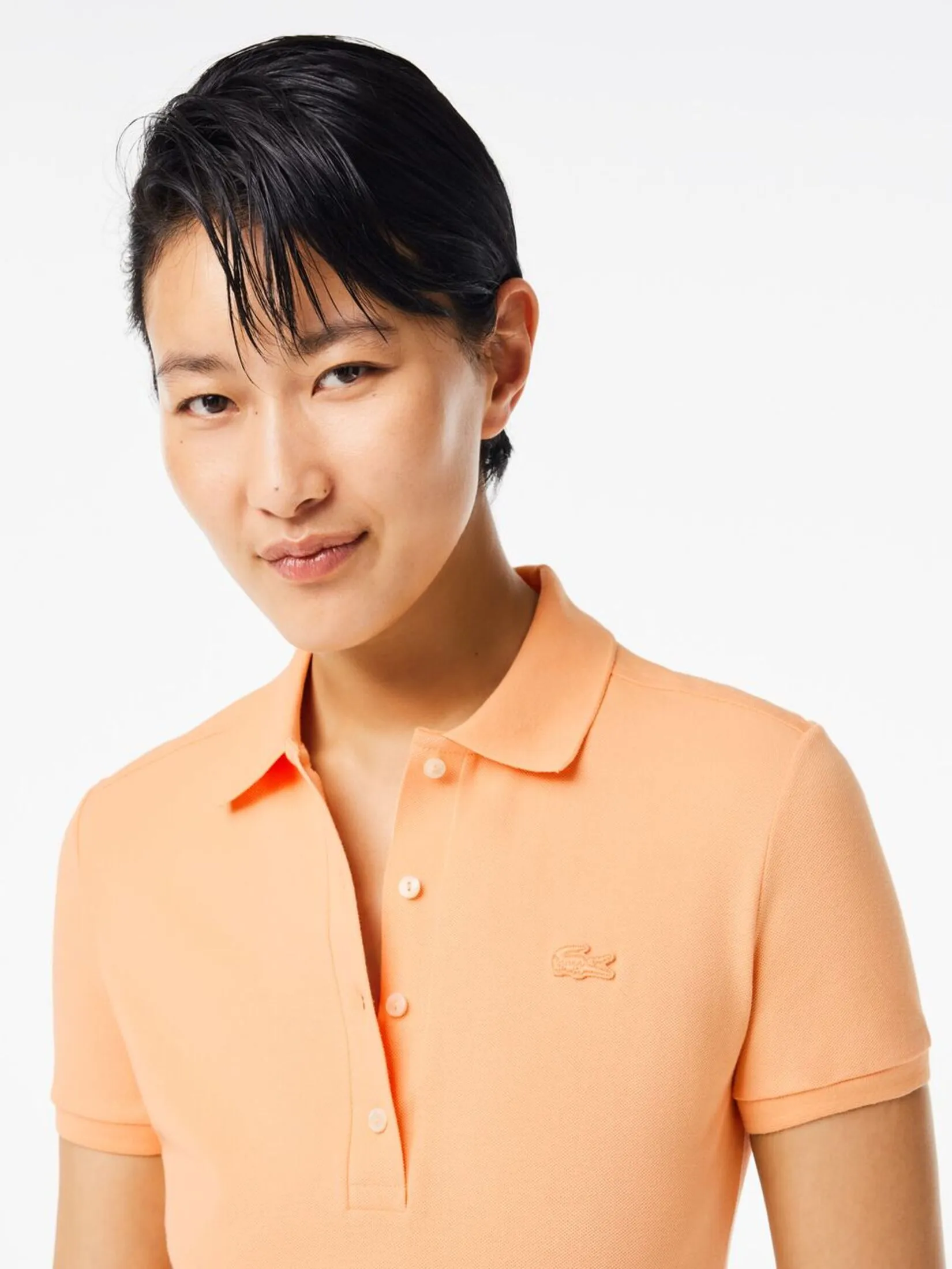 LACOSTE L.12.D Slim Fit Stretch Mini Piqu  Polo Shirt Orange