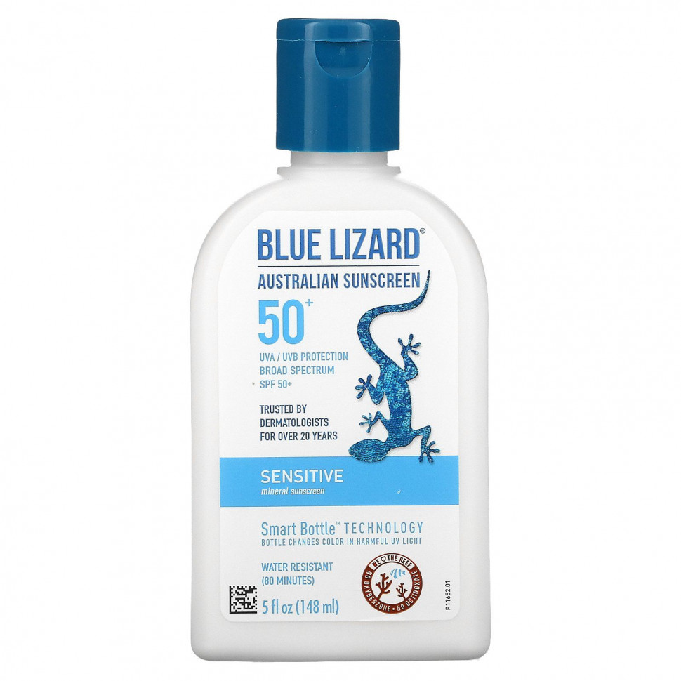 Blue Lizard Australian Sunscreen, минеральное солнцезащитное средство, SPF 50+, для чувствительной кожи, 148 мл (5 жидк. унций)