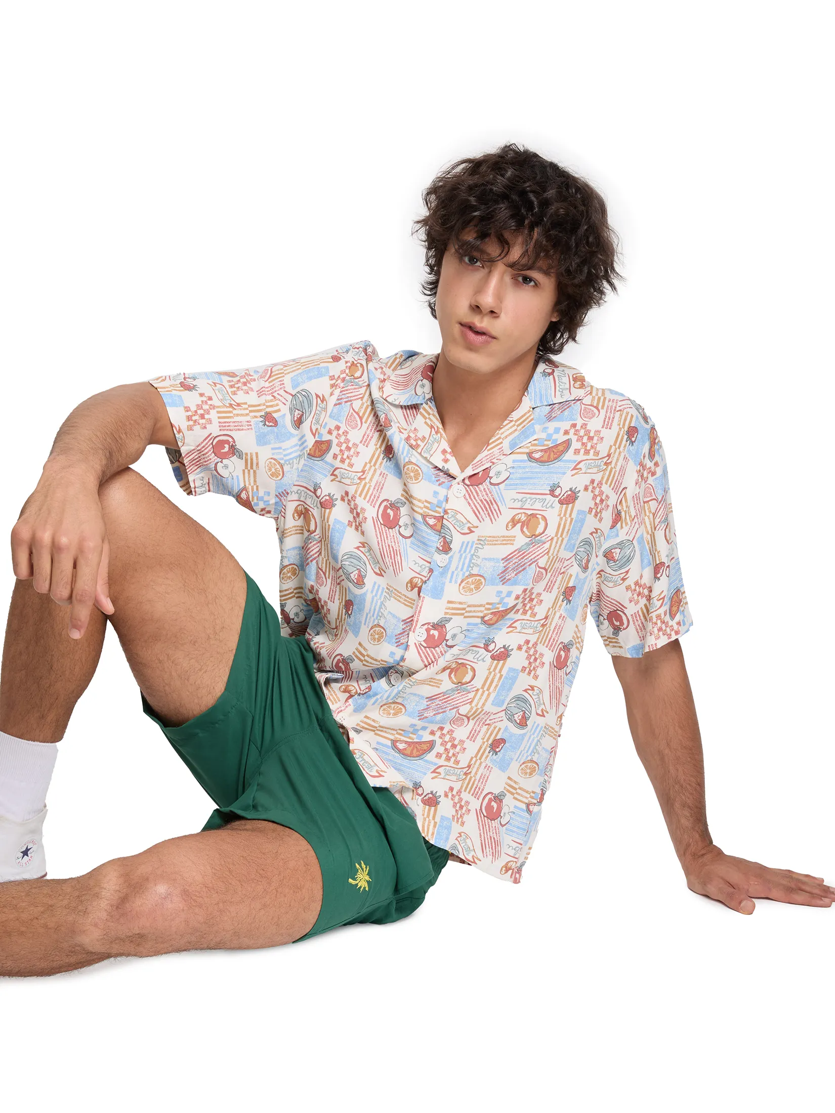 DEFRY 01 Men Shirt Short Sleeves Hawaiian Style Red