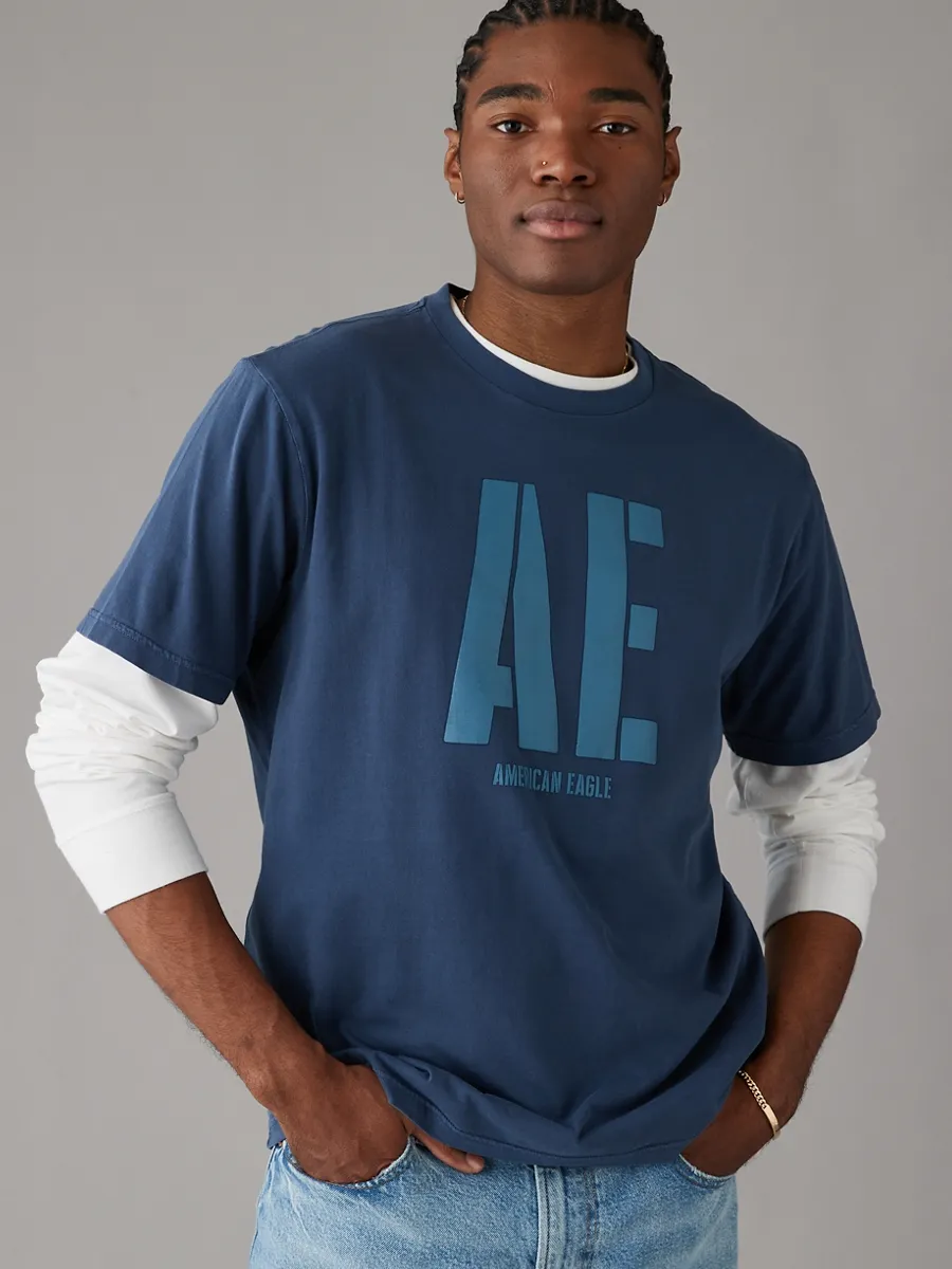 AMERICAN EAGLE MEN G SS SP1 OVERDYE GROUP SET IN TEE- PGD 410 NAVY