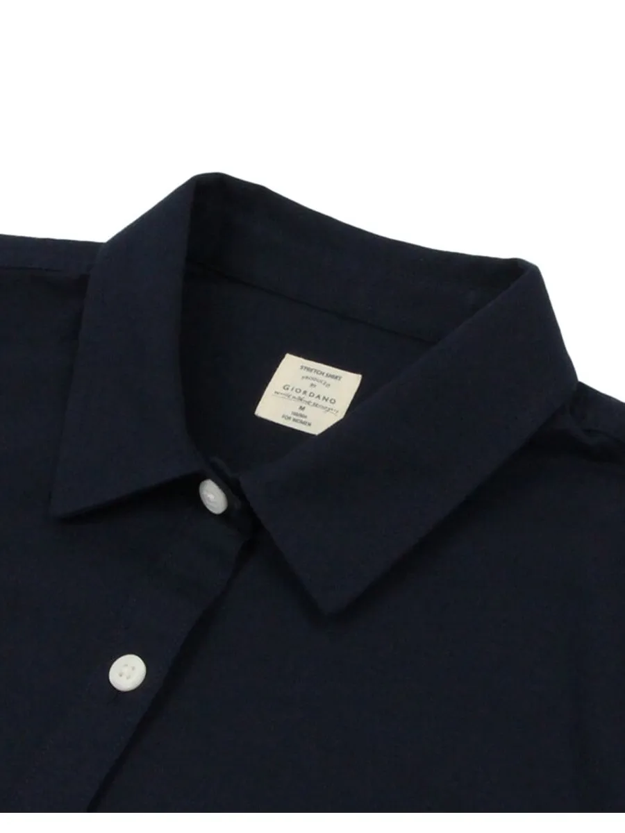 GIORDANO Women's Embroidery Oxford Shirt (Classic Man) Navy