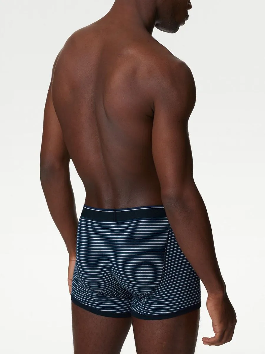 MARKS & SPENCER Men Trunks Pack Cotton Rich Cool & Fresh 5 pcs Navy Mix