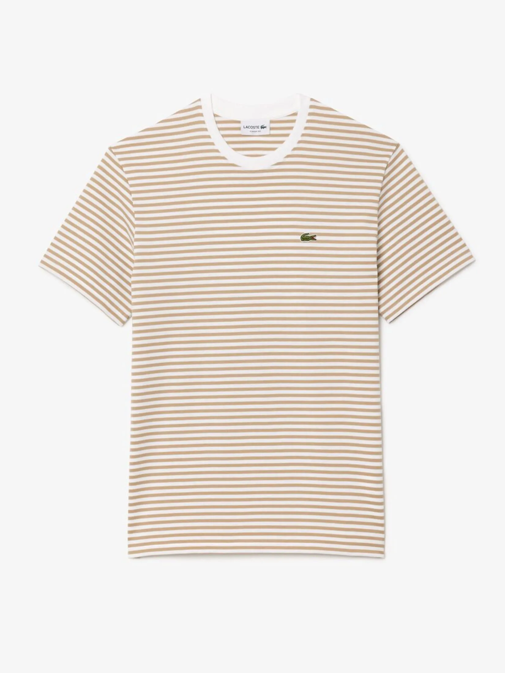 LACOSTE Striped Heavy Cotton T-shirt Beige
