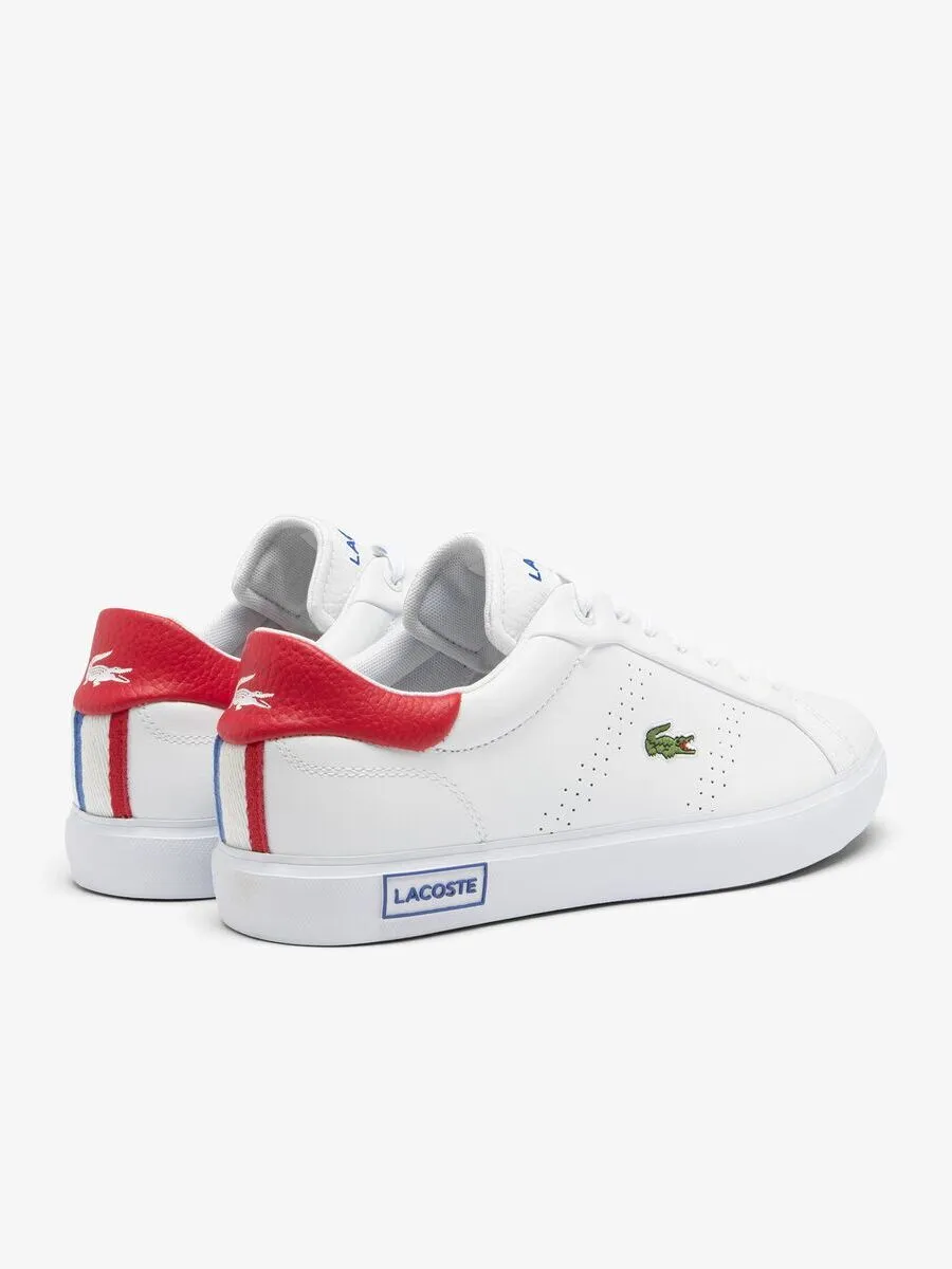 LACOSTE White Men’s Powercourt 2.0 Contrasted Leather Trainers
