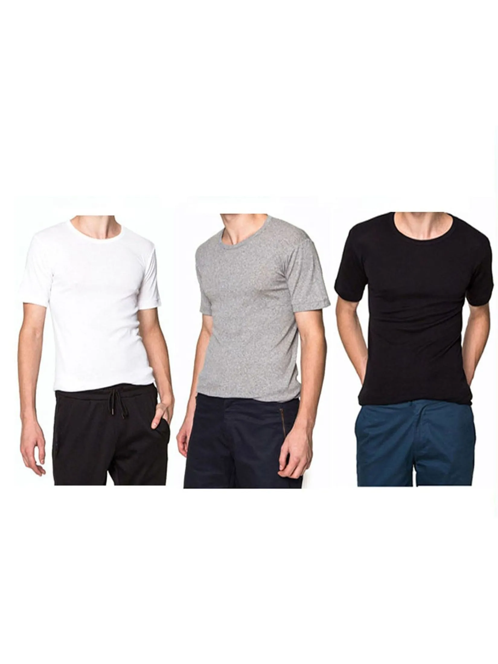 PIERRE CARDIN Men T-Shirt Ribbed Crew Neck Classic-Coloured