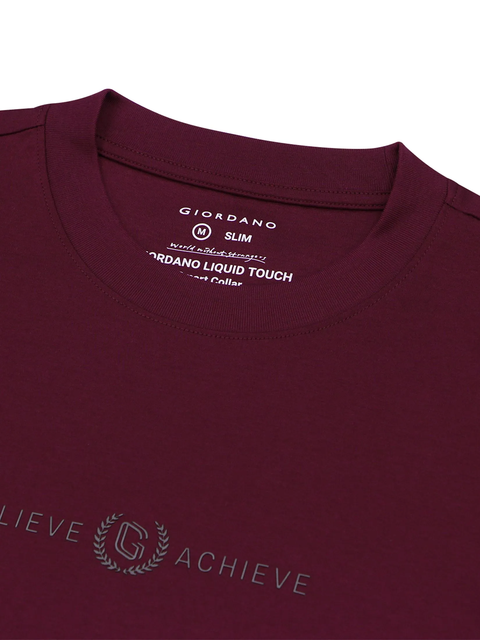 GIORDANO Men's Slim Interlock Smart Printed Tee (Liquid Touch) Burgundy Red
