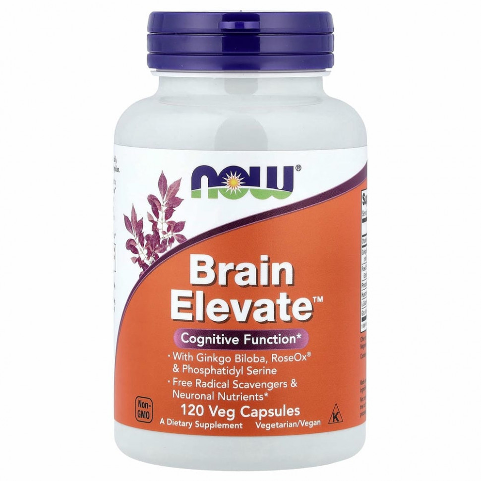 NOW Foods, Brain Elevate, поддержка здоровья мозга, 120 вегетарианских капсул