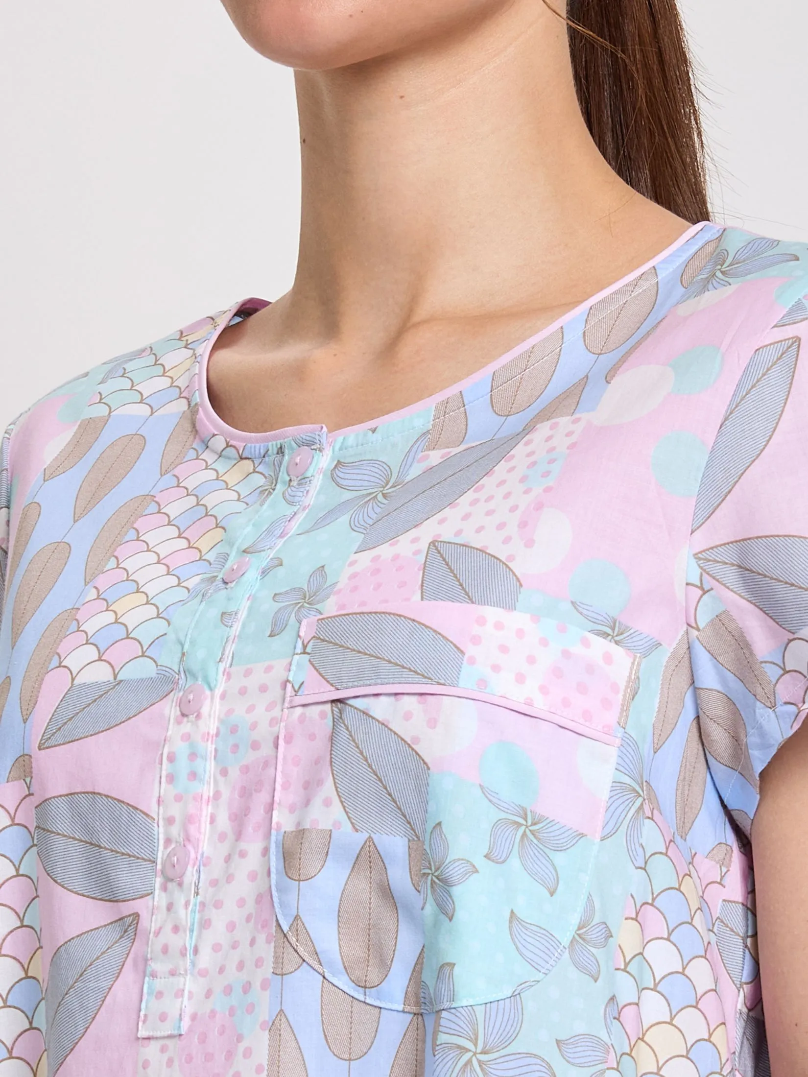 CLAUDIA'S ROMANCE Women Nightdress Short Sleeves Pink