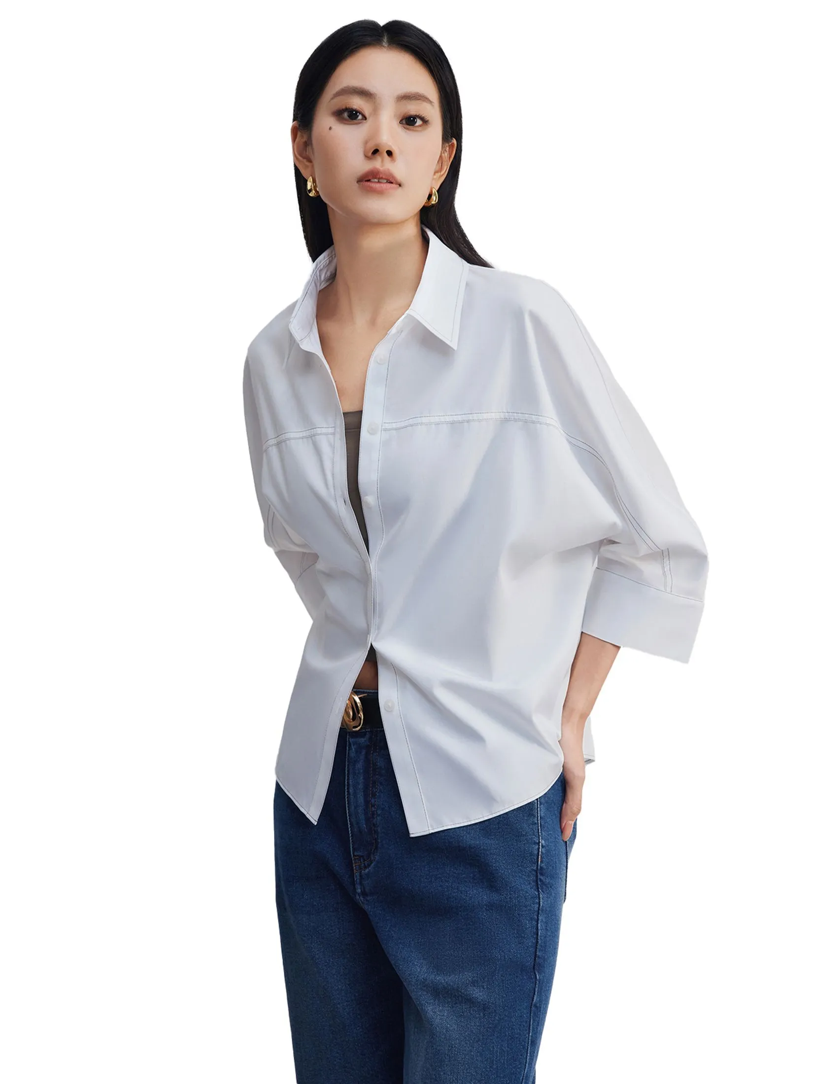 G2000 Women Clothing Easy Care Cotton Satin Diamond Fit Short Sleeve Shirt  Diamond Shape - White