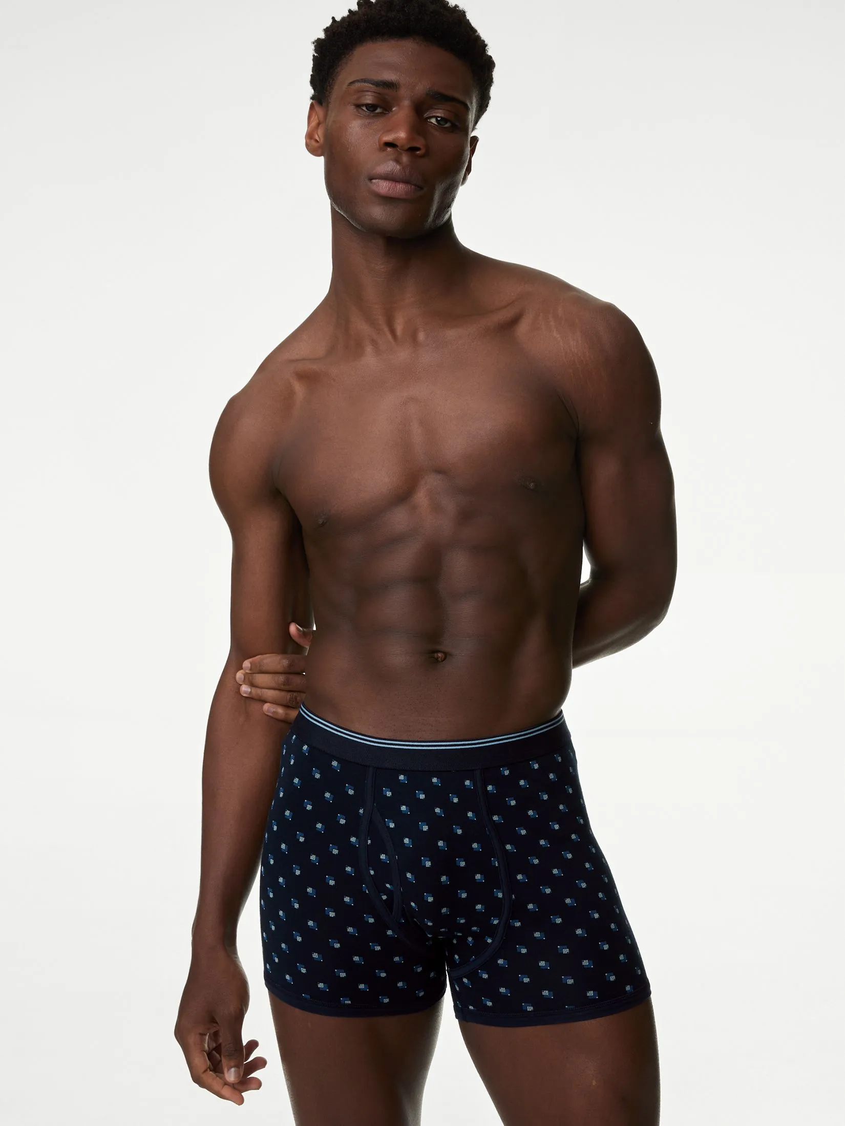 MARKS & SPENCER Men Trunks Underwear 5 pack Cotton Rich Cool & Fresh E4_Blue Mix