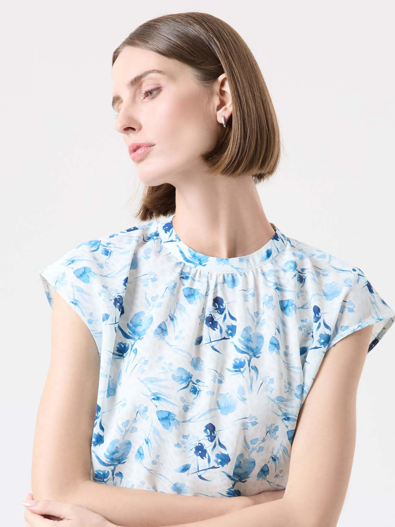 ESPADA Flare Sleeve Blousers with Floral Print Woman Light blue