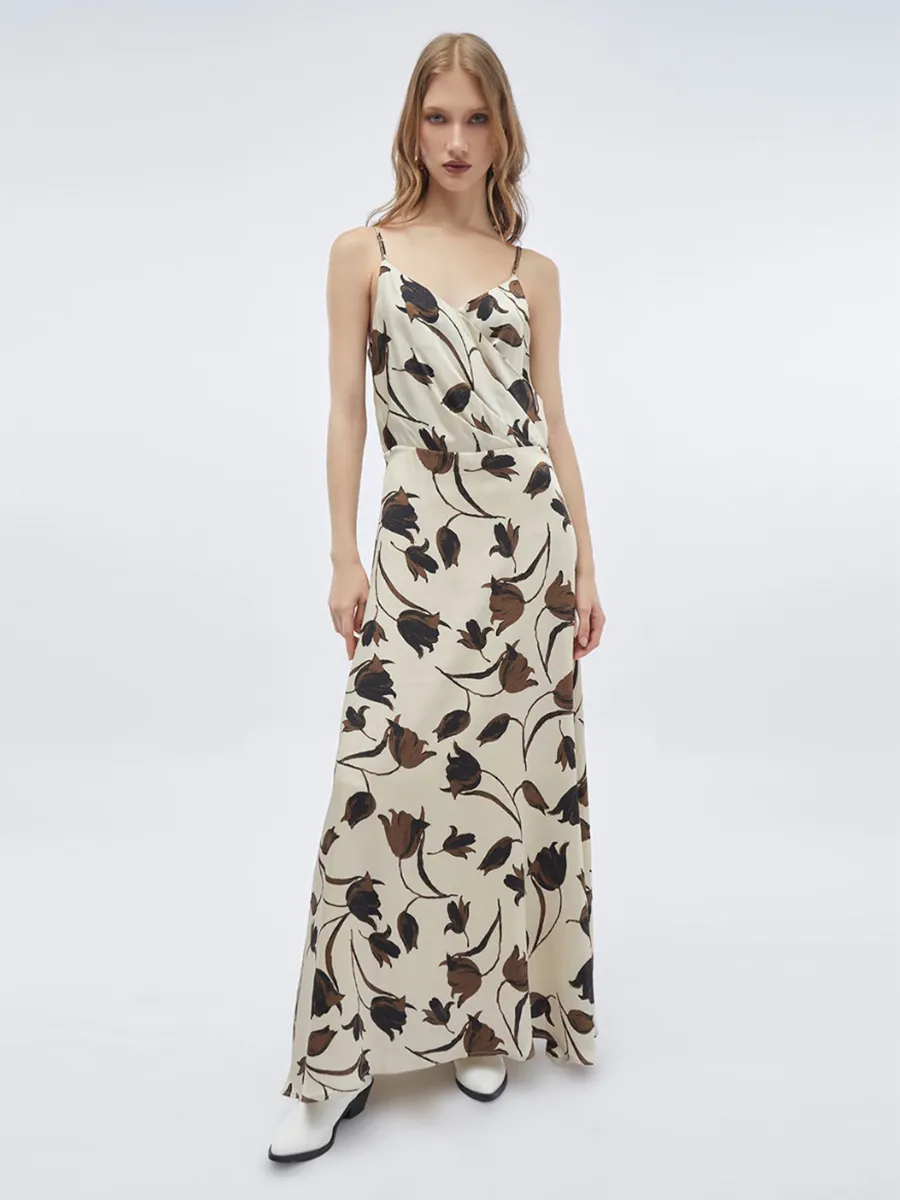 F-FASHION V-Neck Maxi Dress in Tulip Print Women Mix Colors