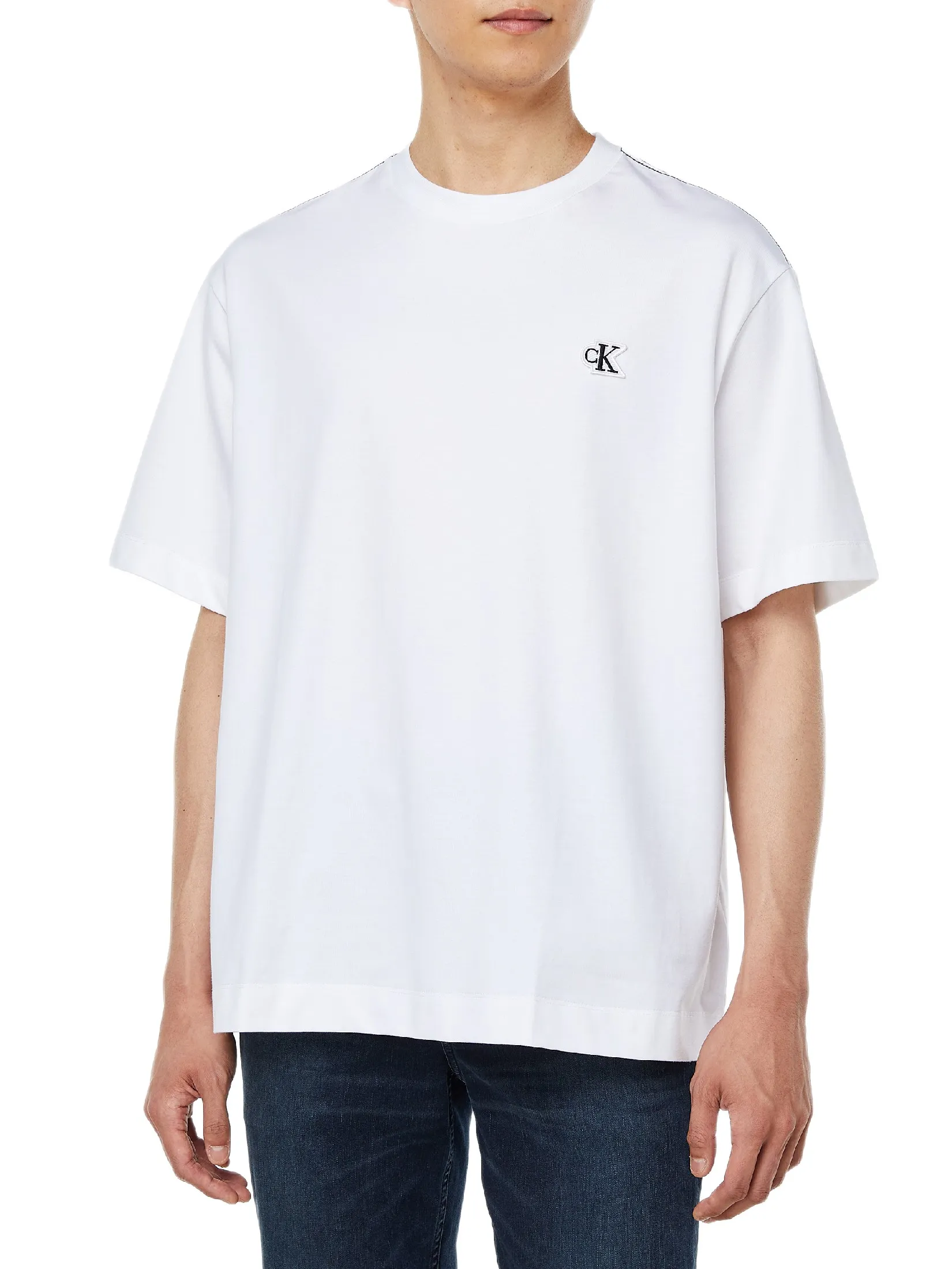 CALVIN KLEIN Men s Relaxed Fit Topstitch Patch Logo Short Sleeve T-Shirt White Size - L