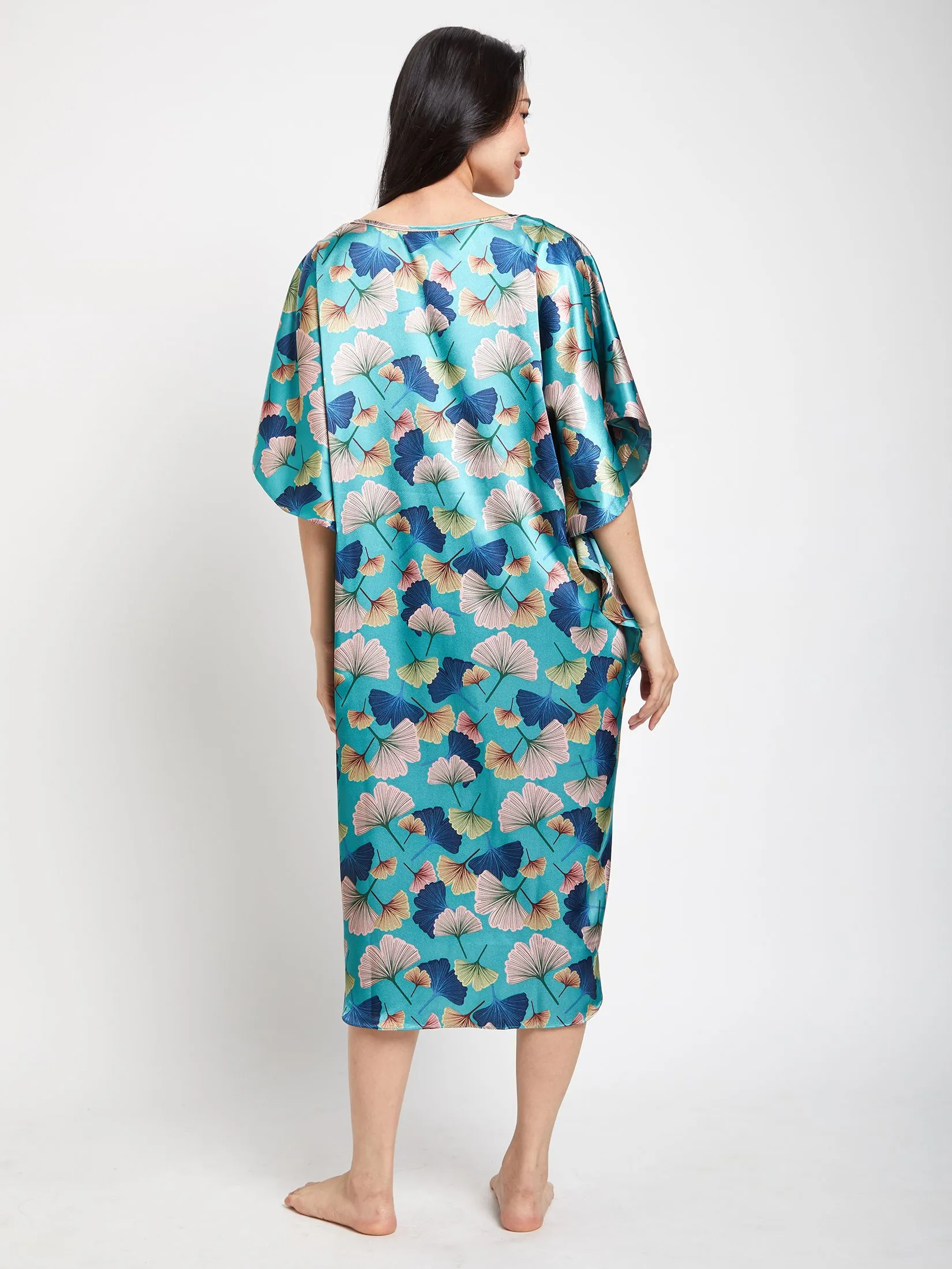 ELIZABETH Women Pyjamas Dress Batwings Sleeves Crew Neck Blue