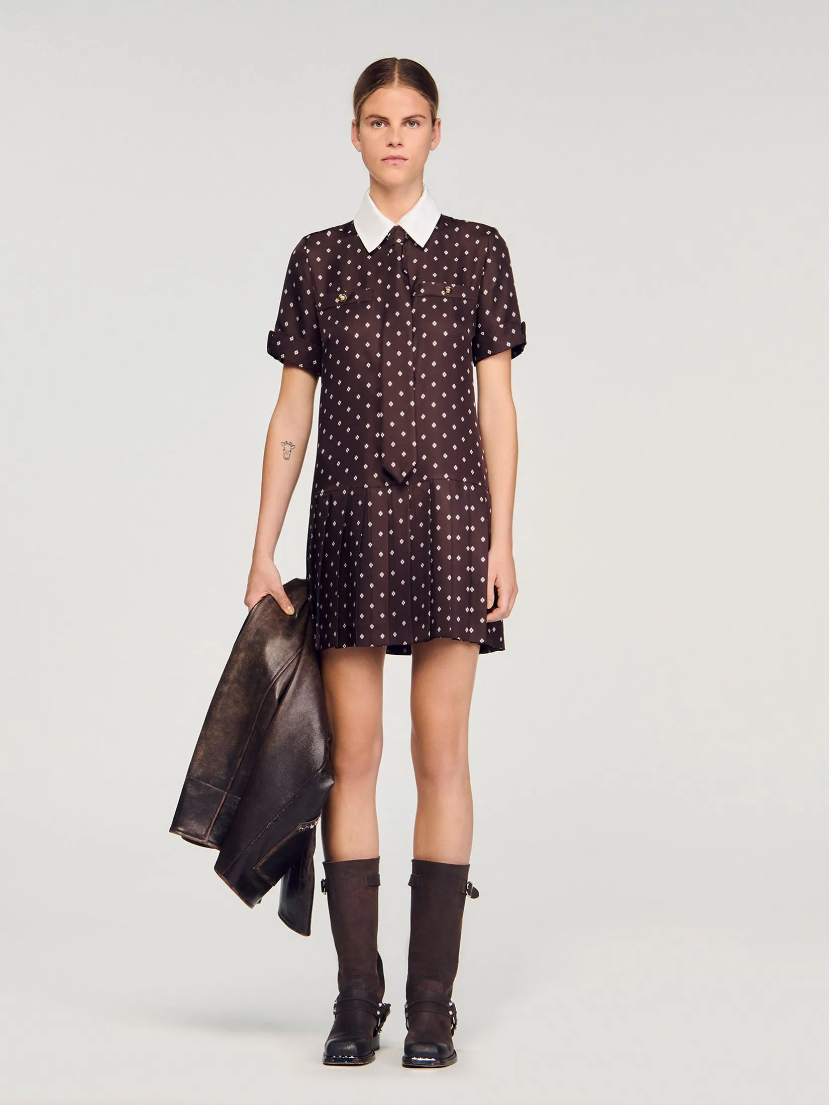 SANDRO Printed Satin-Effect Mini Dress
