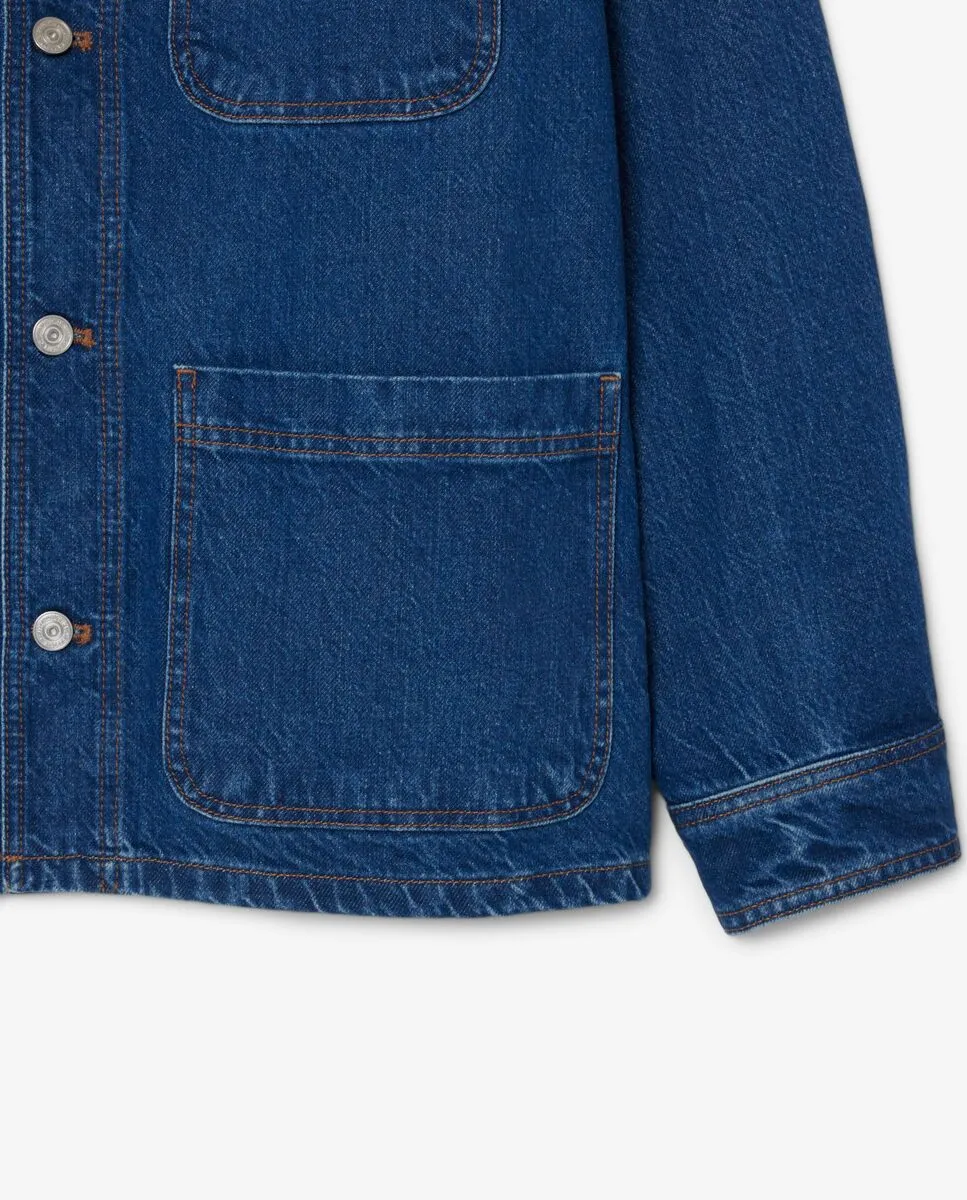 LACOSTE Oversized Cotton Denim Overshirt Jacket Blue
