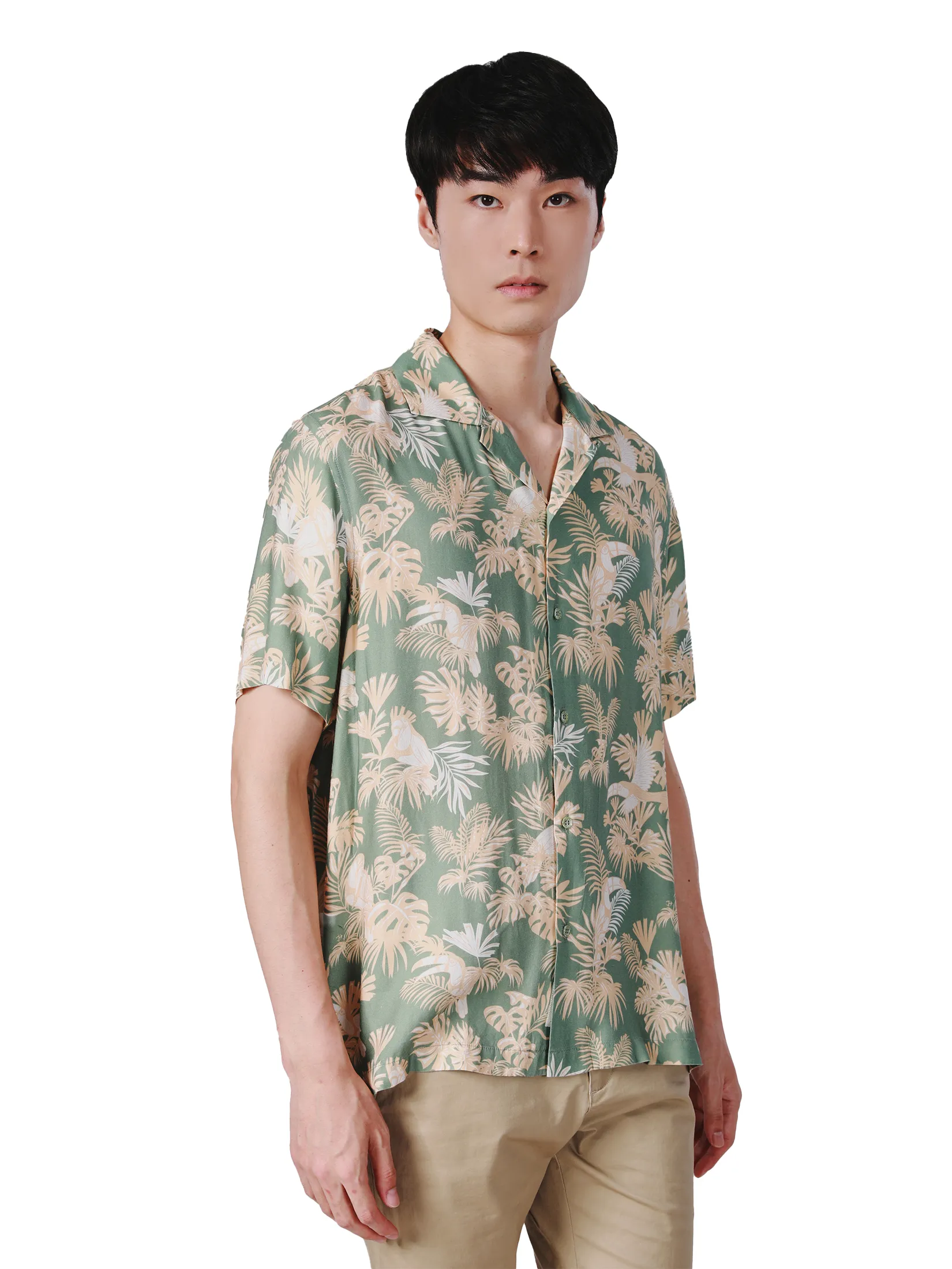JOHN HENRY Men s Short Sleeves Hawaii Shirts (Relaxed Fit) SONGKRAN FESTIVAL Green